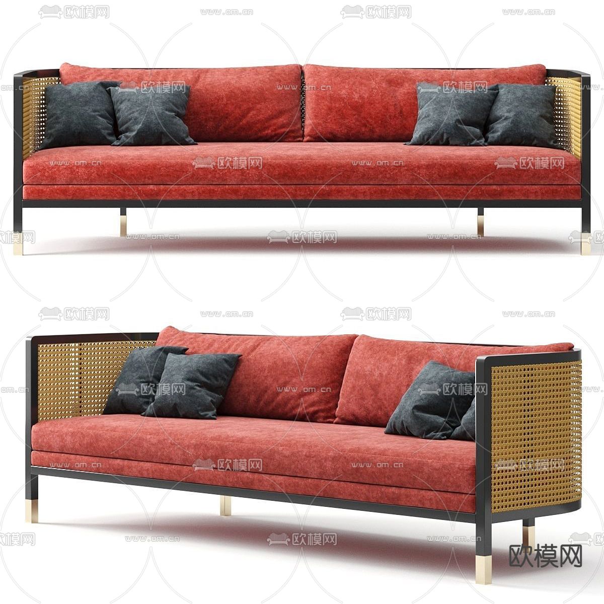 现代绒布双人沙发3d模型下载