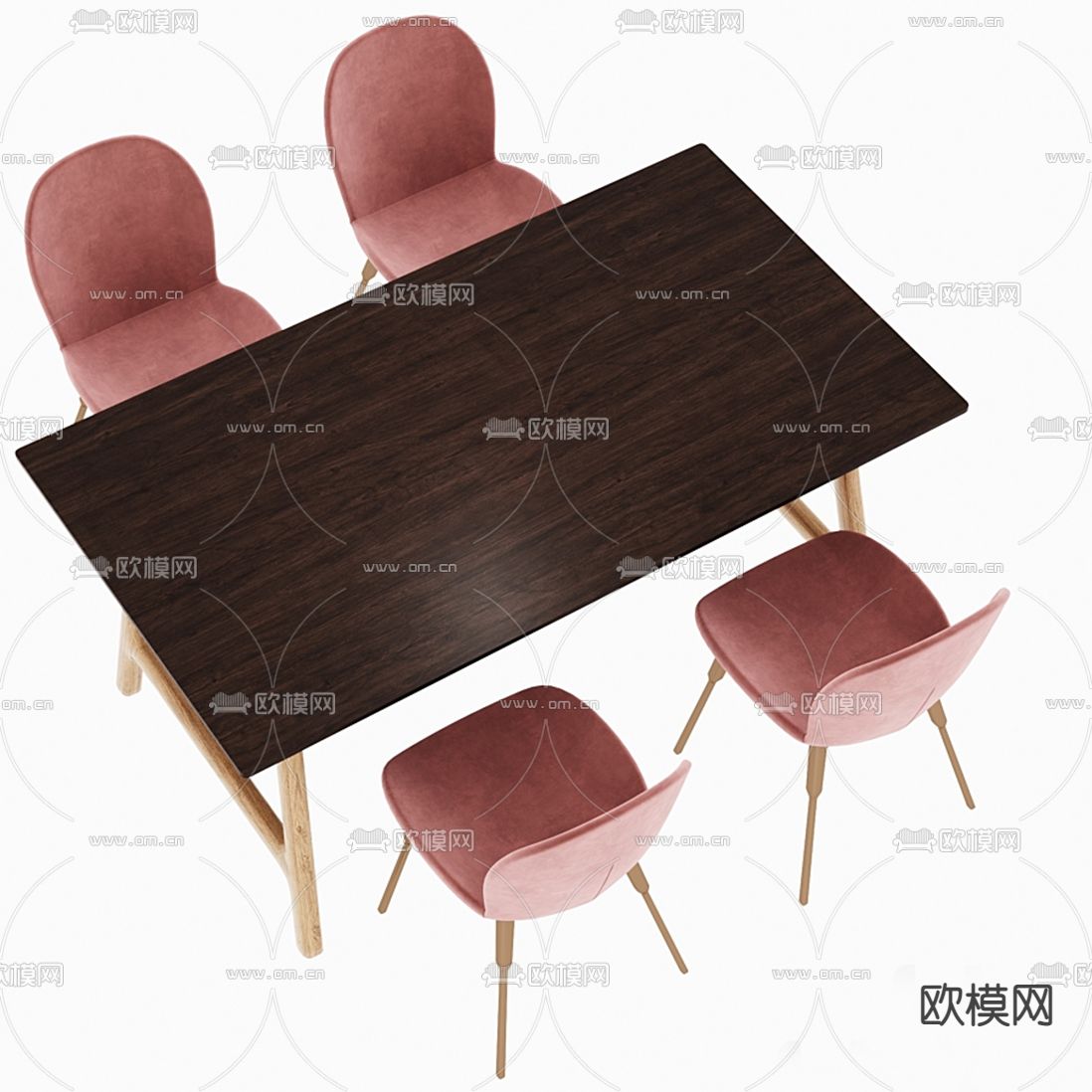 现代实木餐桌椅3d模型