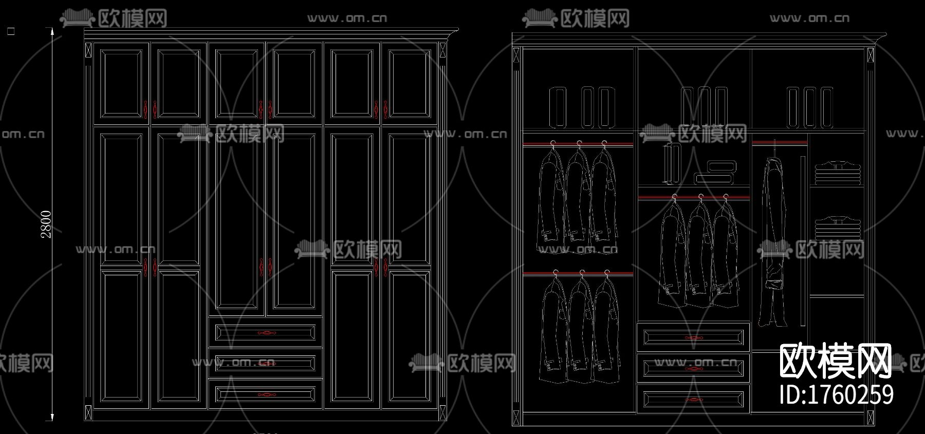 柜体衣柜cad图库下载（渲染图4）