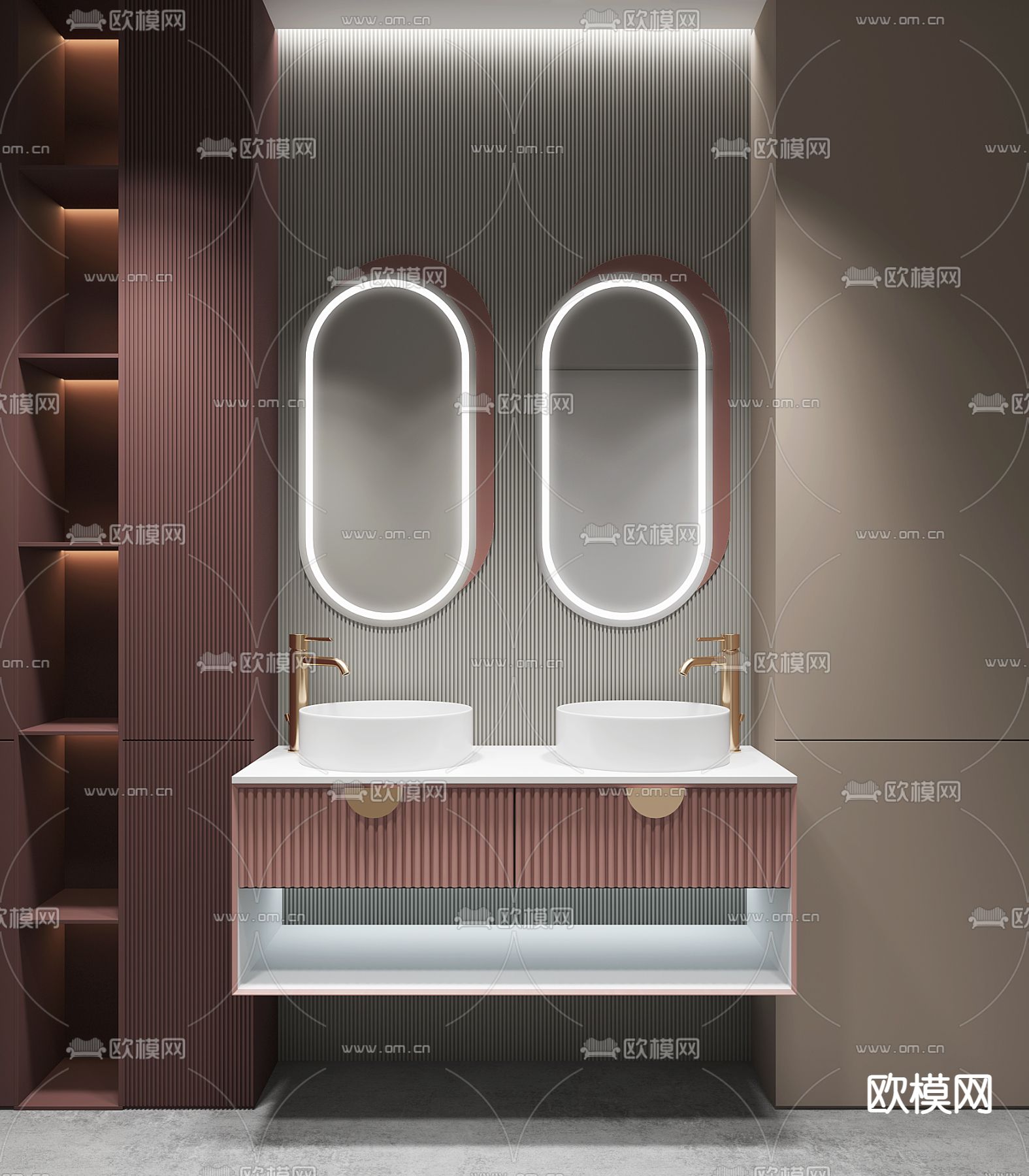 现代浴室柜双盆洗手台3d模型
