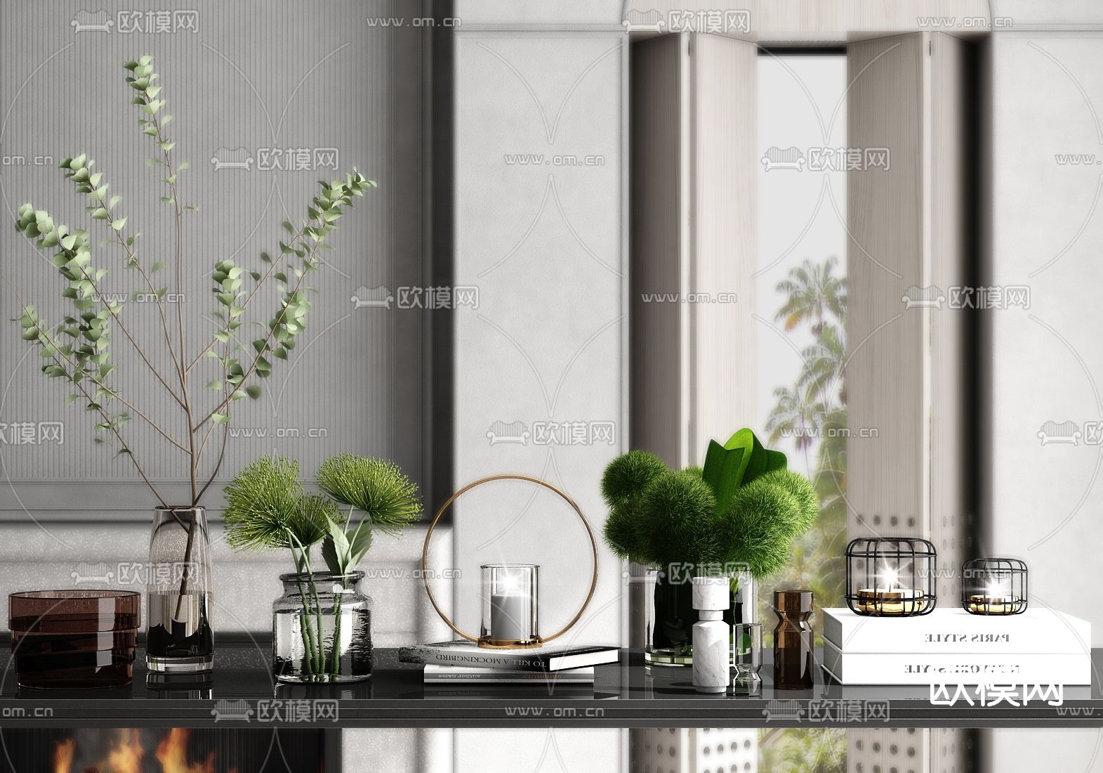 现代花瓶书籍摆件su模型