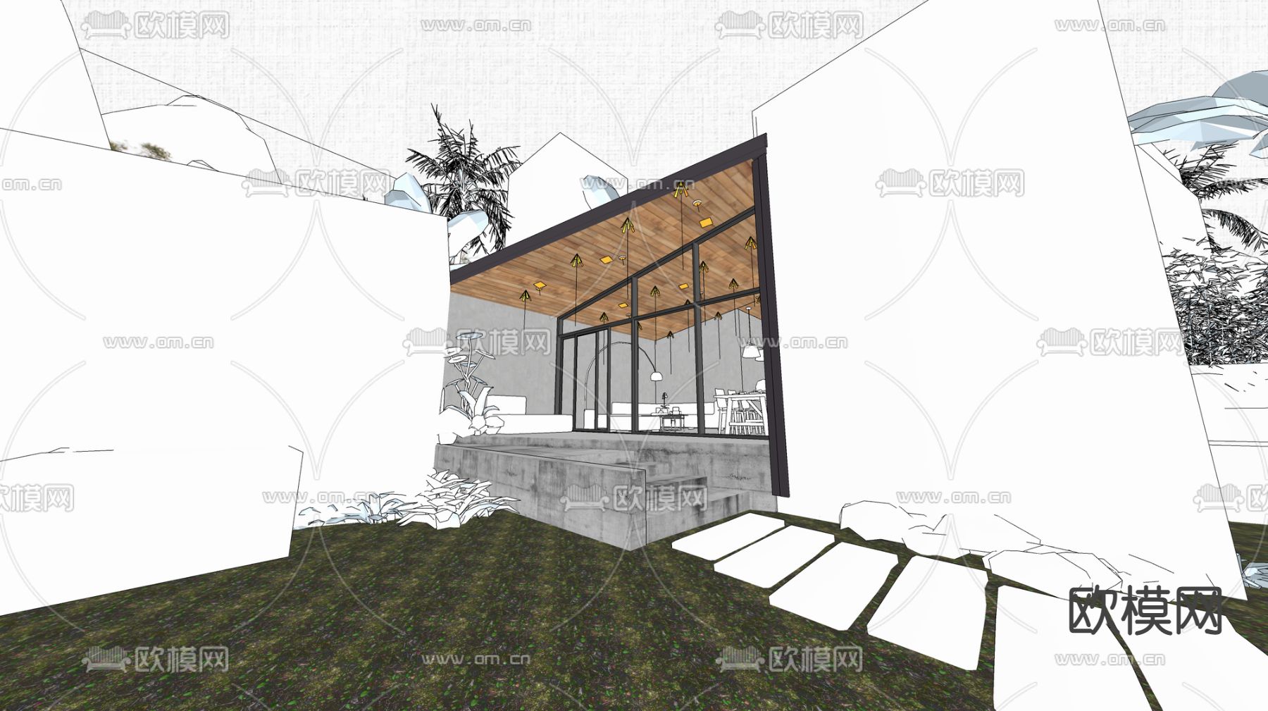 现代民宿酒店建筑su模型下载（渲染图3）
