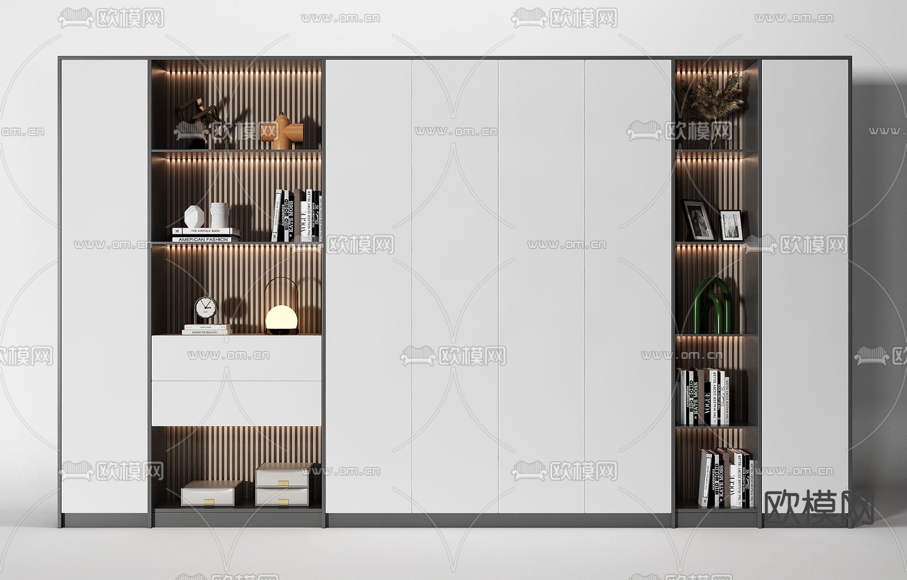 现代装饰柜书柜3d模型下载