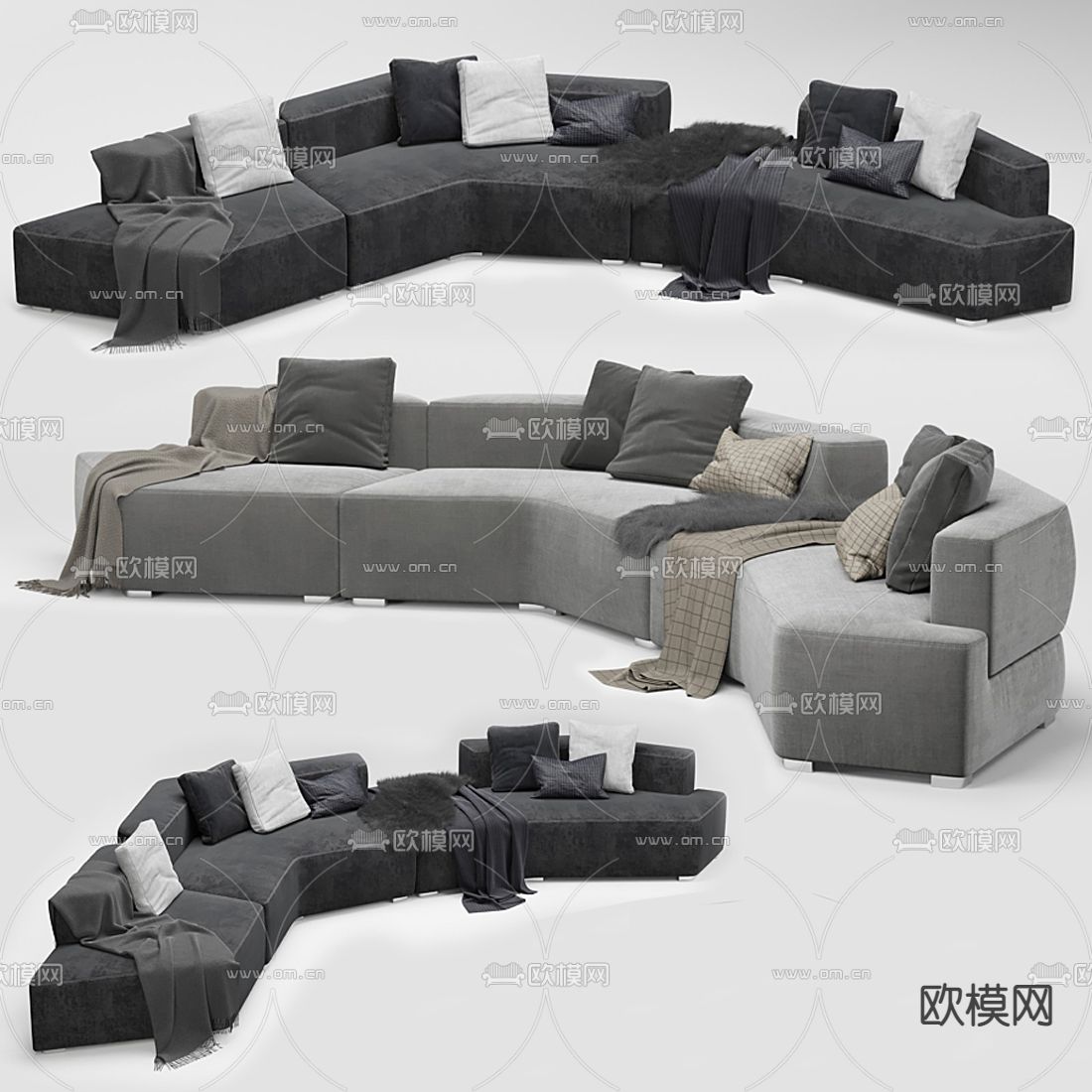 现代布艺转角沙发3d模型