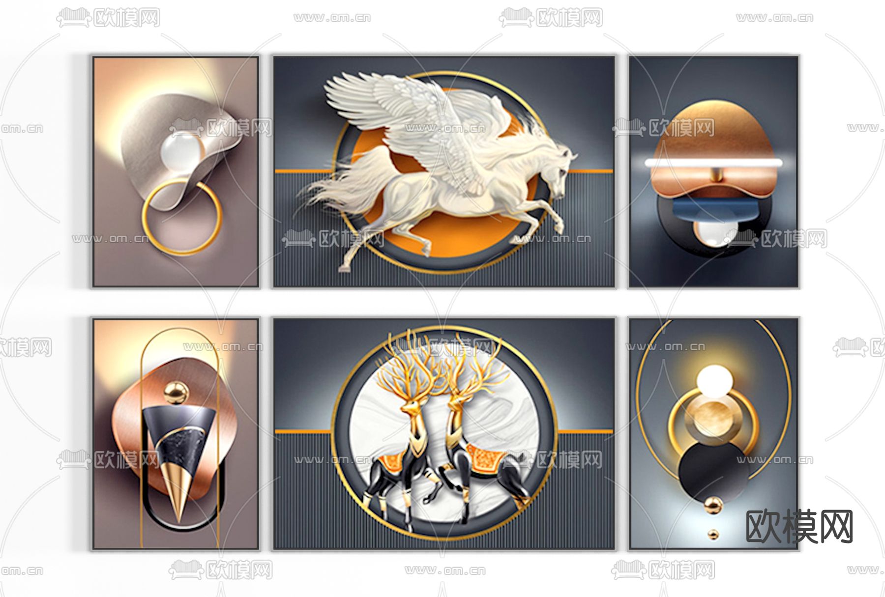 现代轻奢装饰画免费3d模型下载