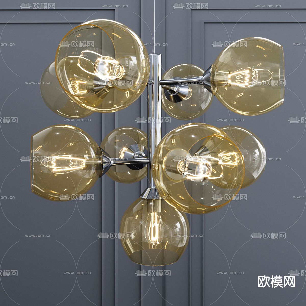 现代玻璃多头吊灯3d模型下载