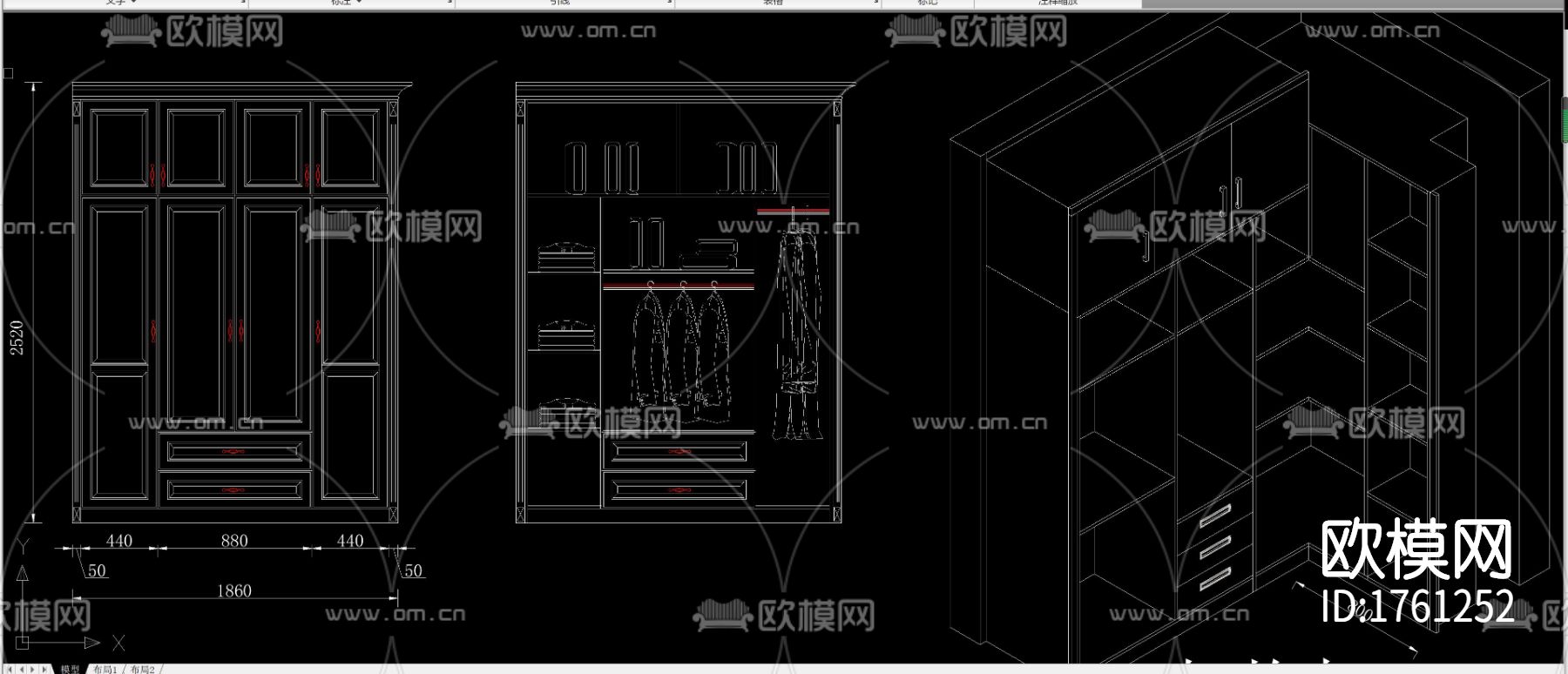 柜体衣柜cad图库下载（渲染图2）