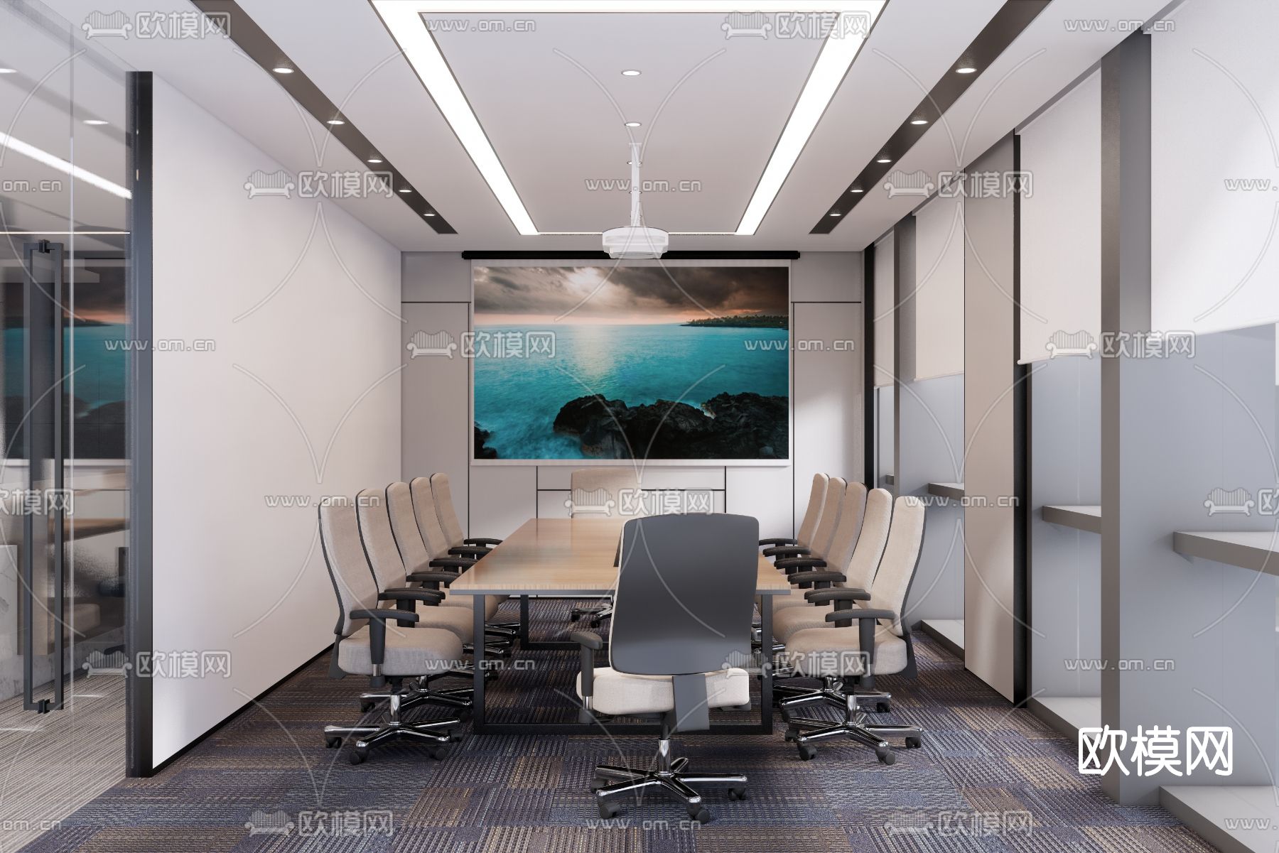 现代会议室su模型下载（渲染图1）