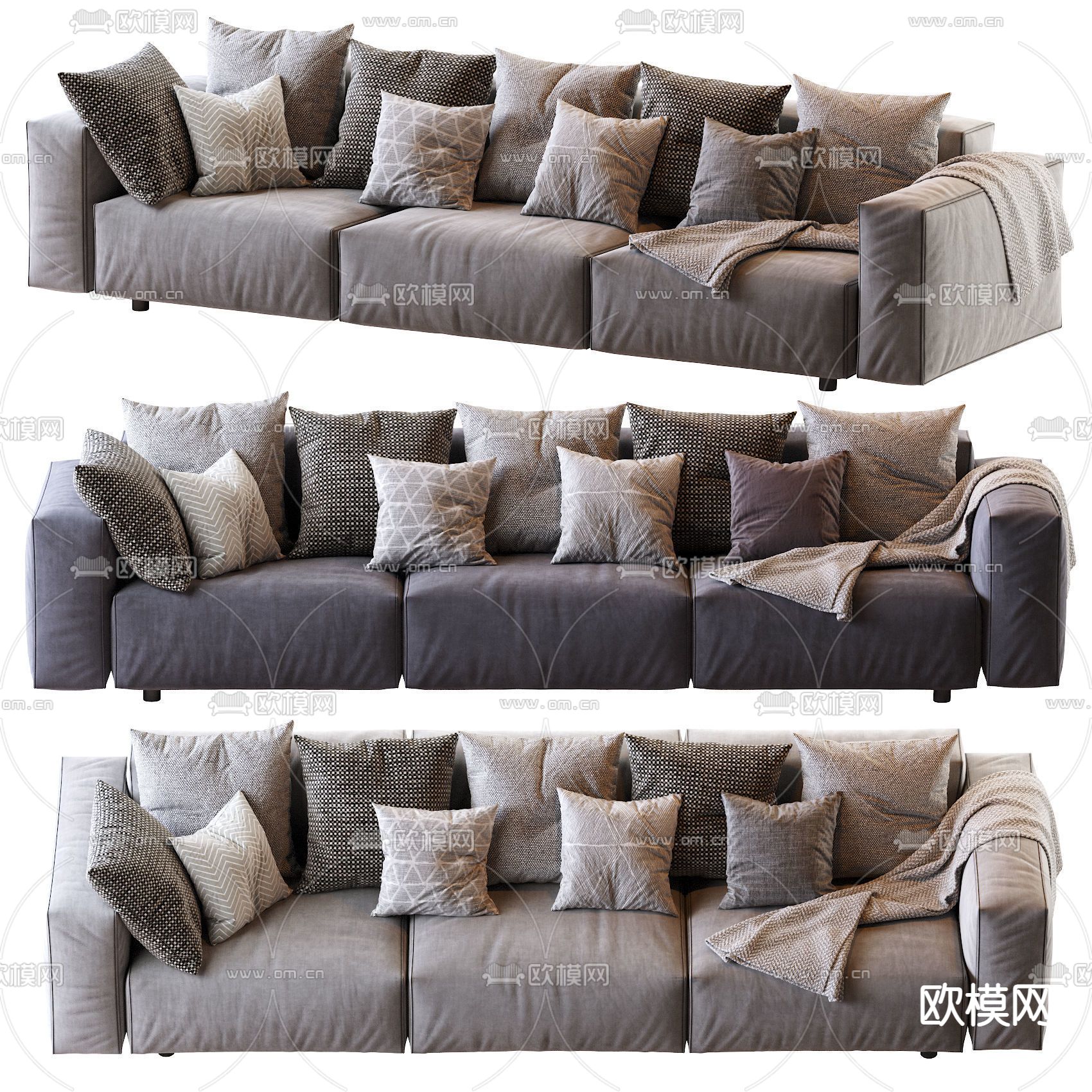 Natuzzi 现代布艺多人沙发3d模型下载（渲染图1）