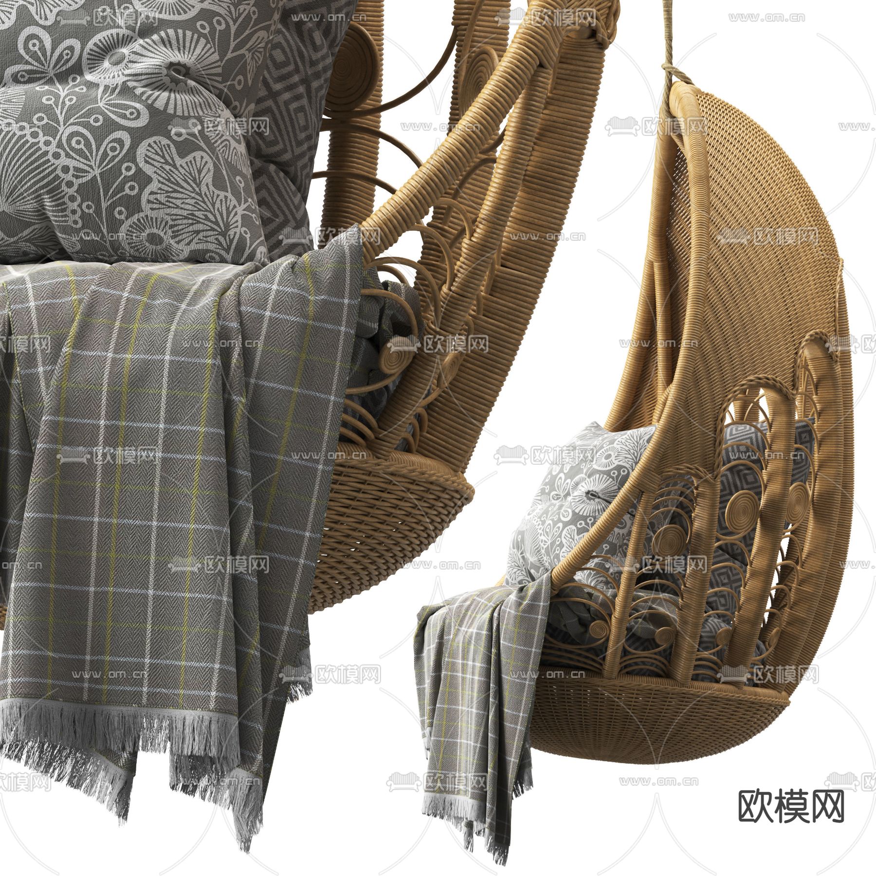 北欧藤编吊椅3d模型下载（渲染图3）