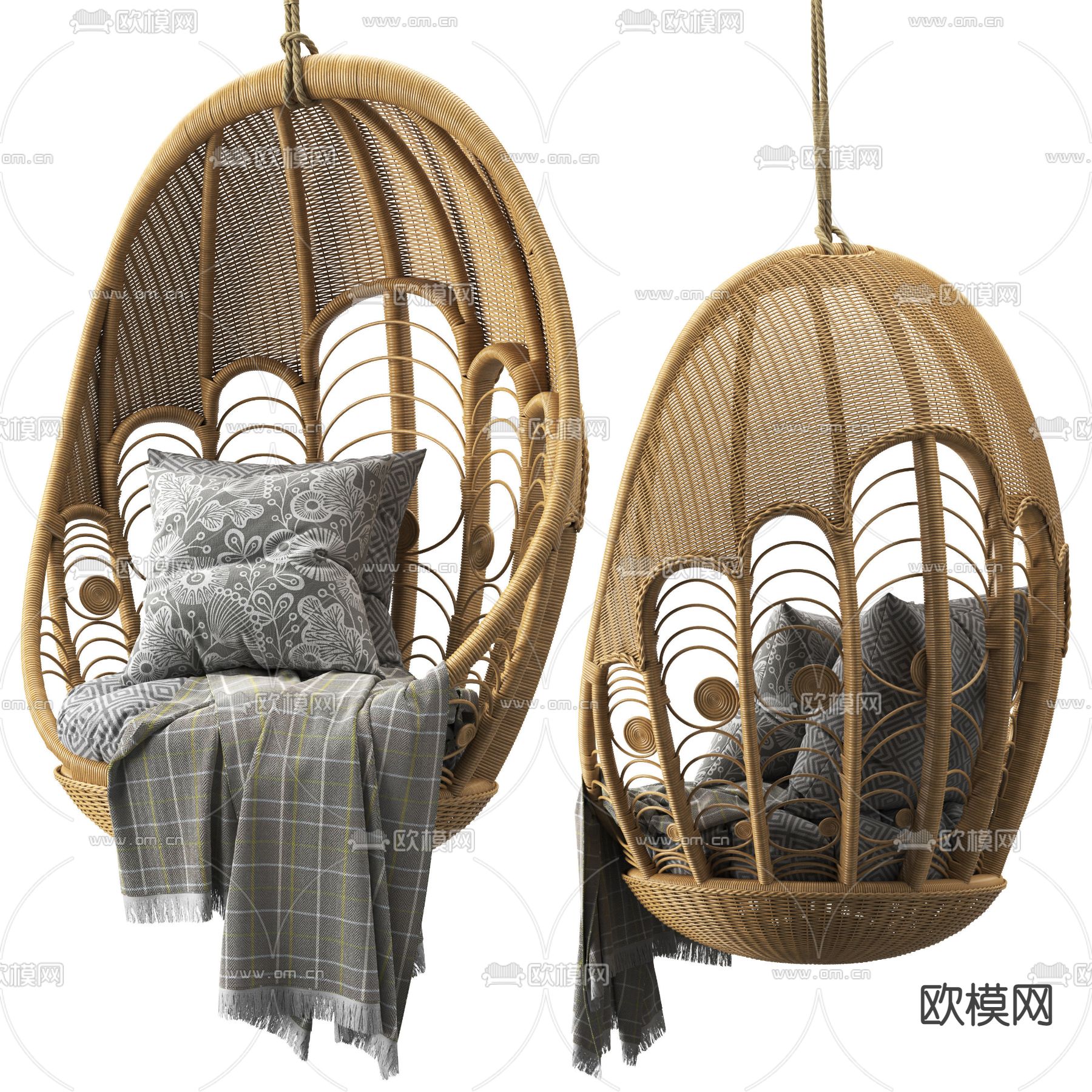 北欧藤编吊椅3d模型下载（渲染图4）