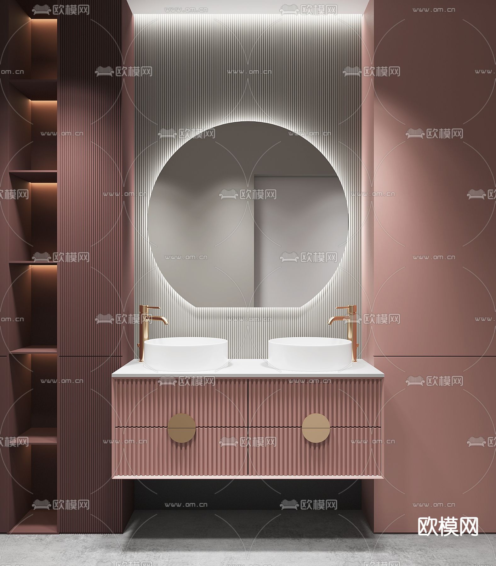 现代浴室柜双盆洗手台3d模型