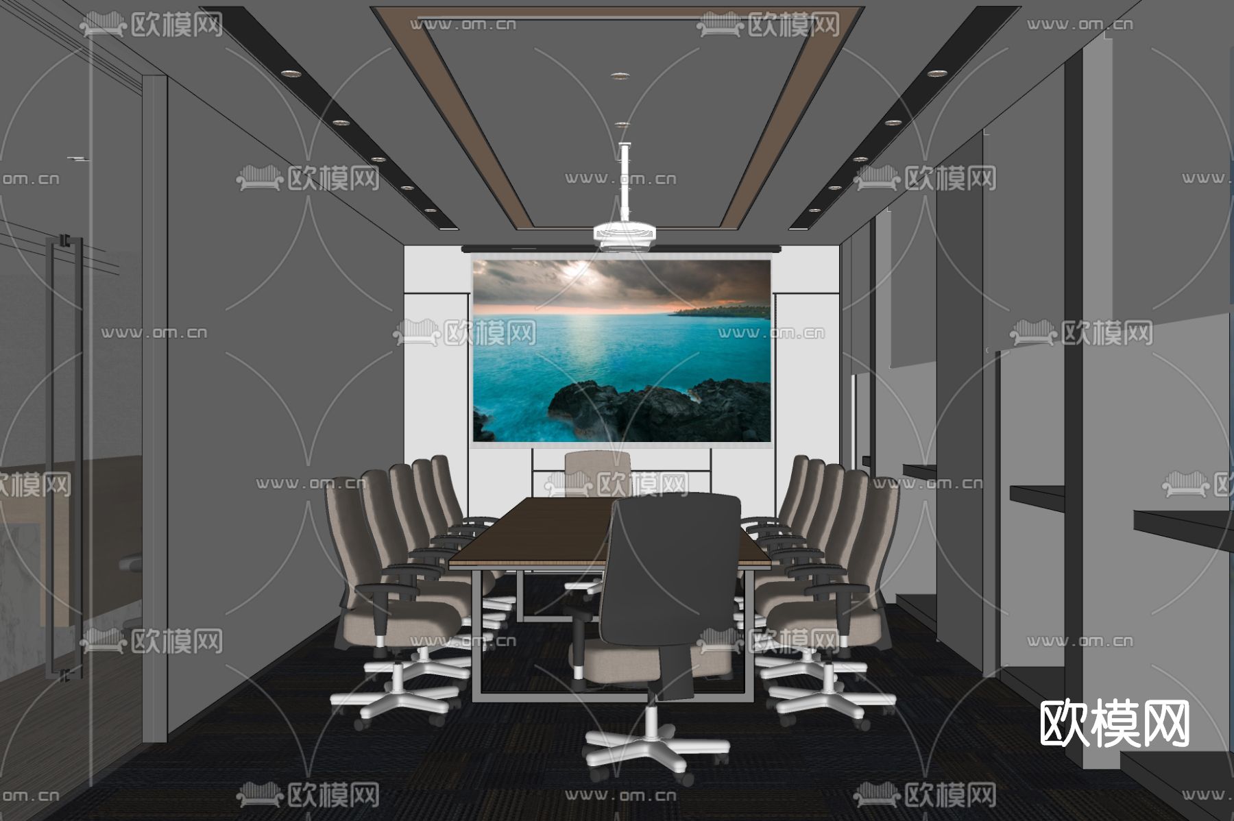 现代会议室su模型下载（渲染图2）