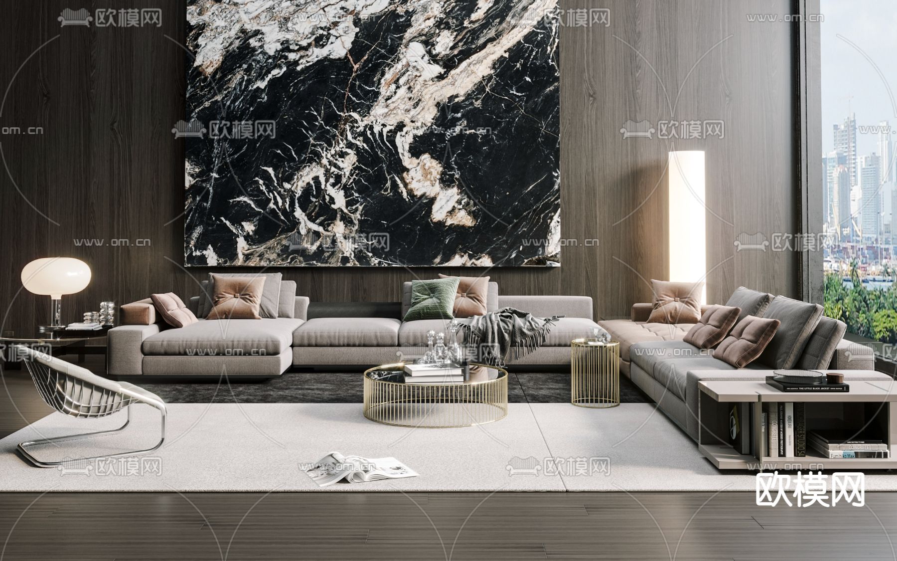 现代布艺转角沙发组合3d模型