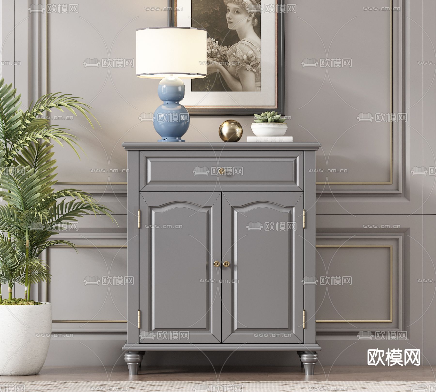 美式玄关鞋柜3d模型