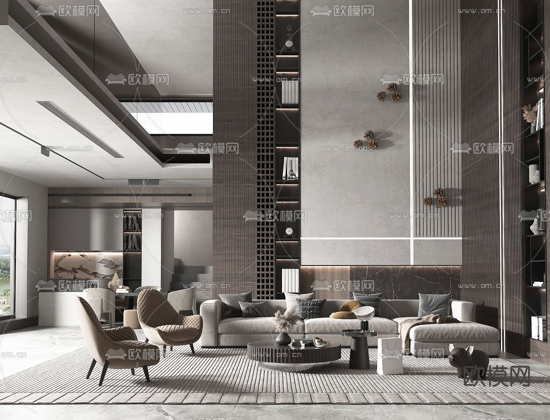 现代别墅客餐厅3d模型下载（渲染图3）