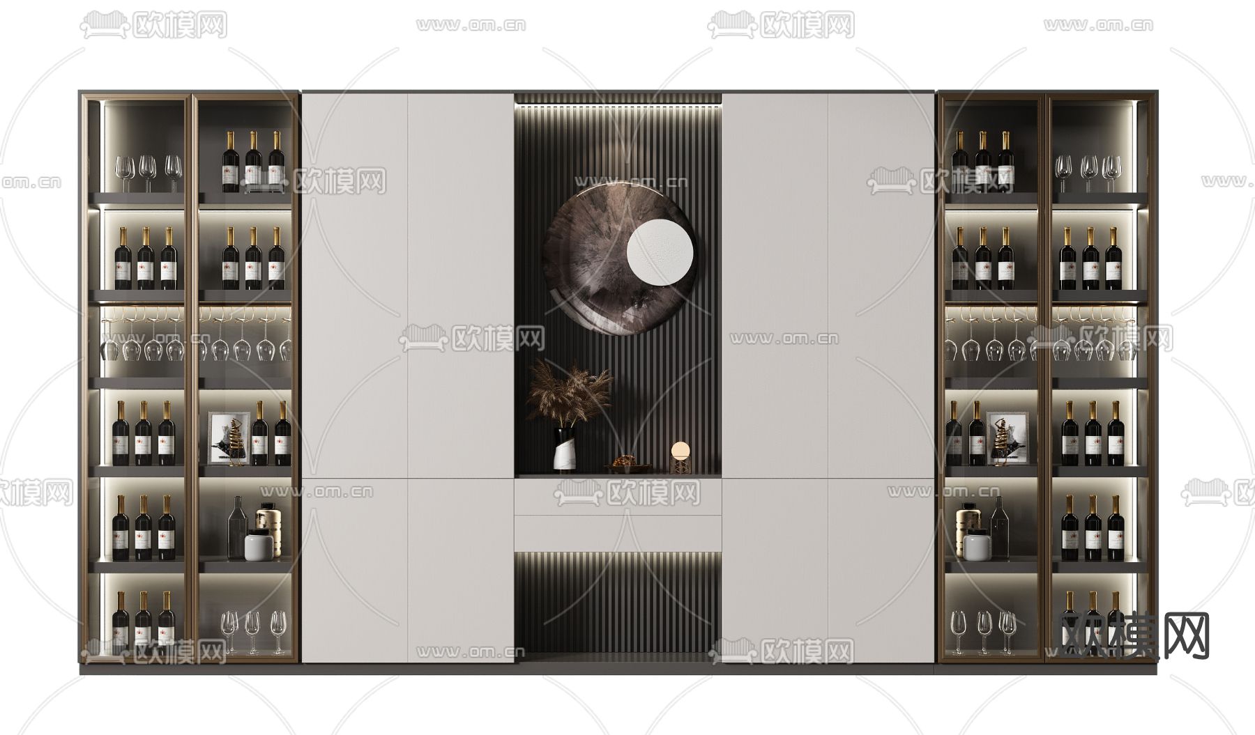 现代轻奢酒柜su模型下载（渲染图1）