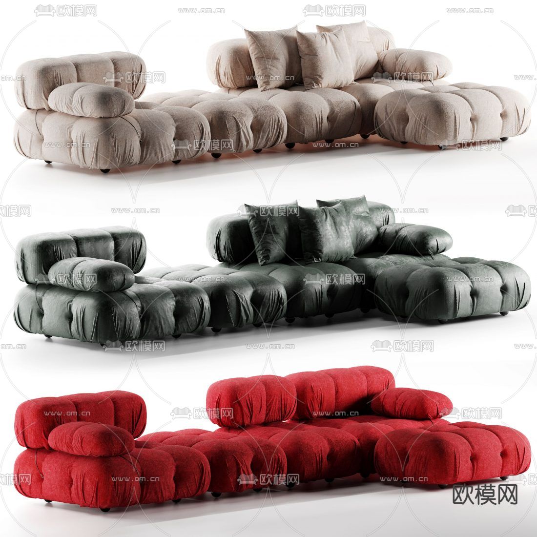 现代绒布转角沙发3d模型下载