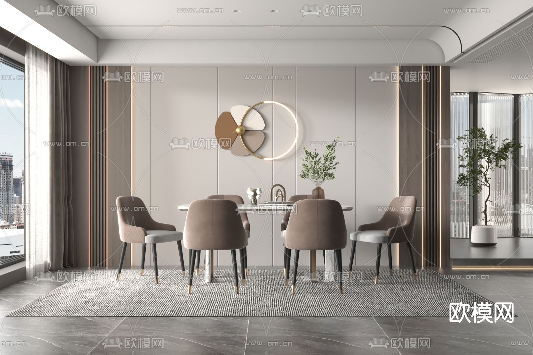 现代大理石餐桌椅su模型