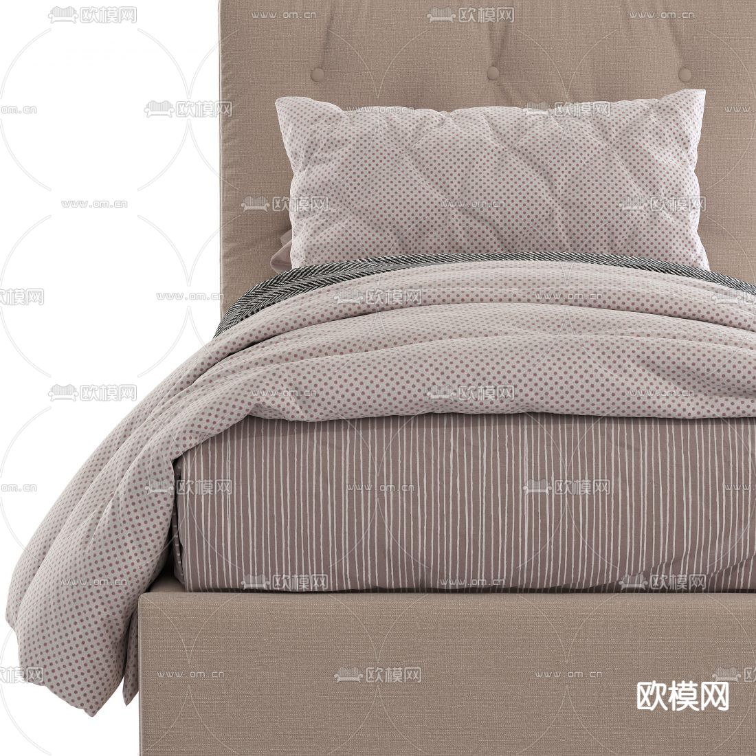 现代布艺单人床3d模型下载（渲染图4）