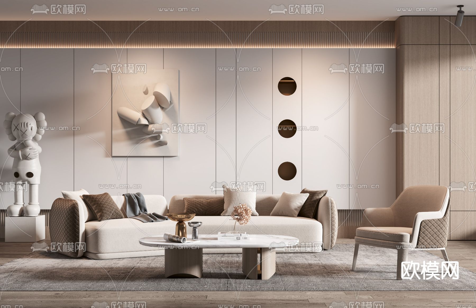现代布艺弧形沙发组合3d模型