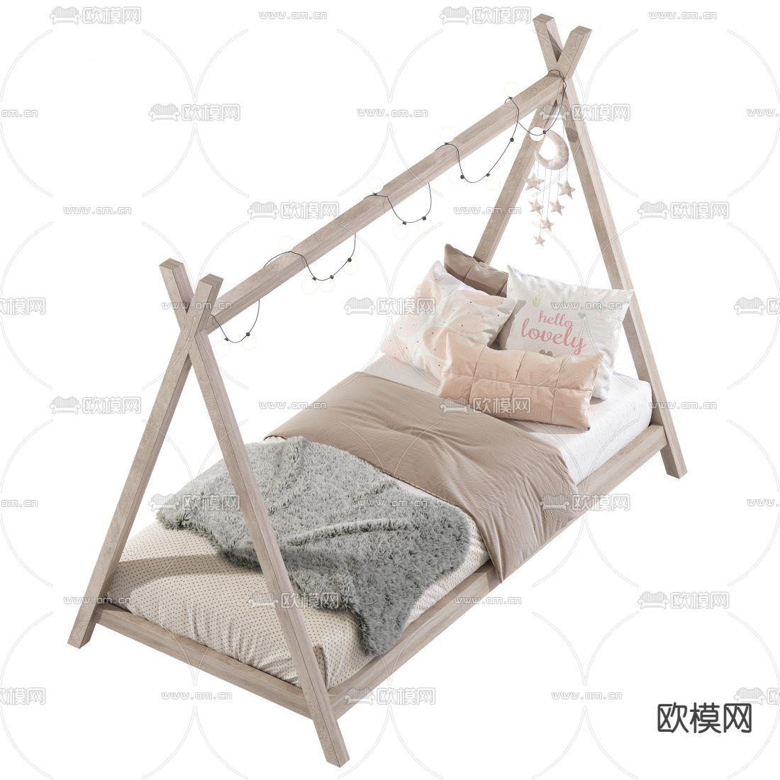 北欧实木儿童床3d模型