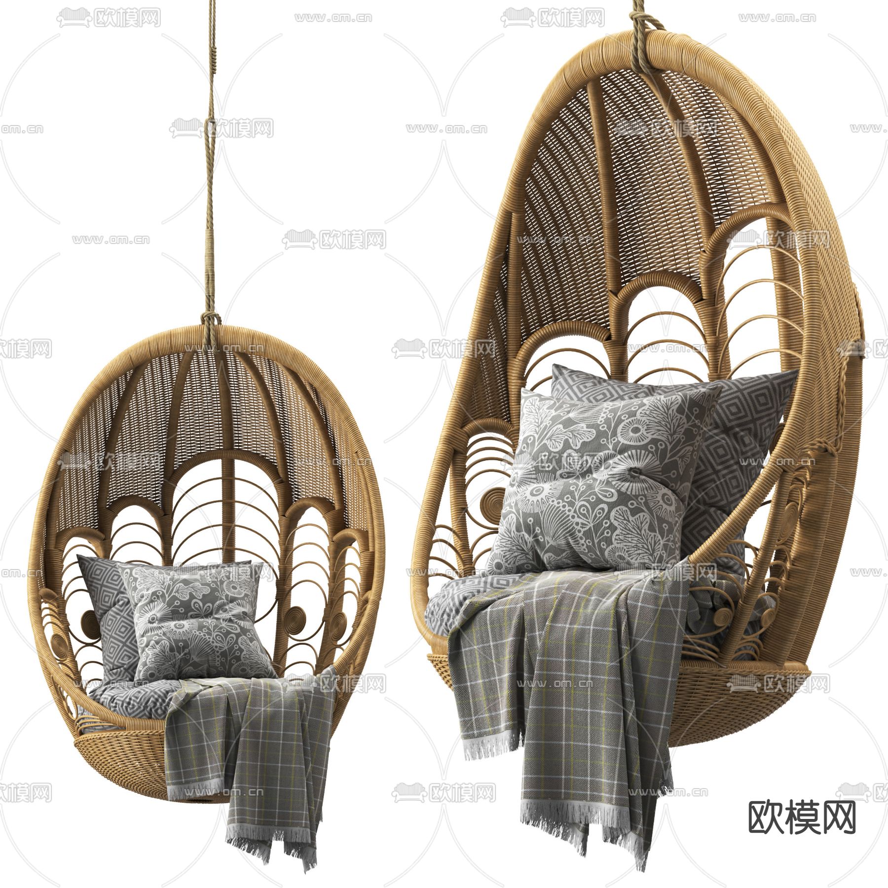 北欧藤编吊椅3d模型下载（渲染图1）