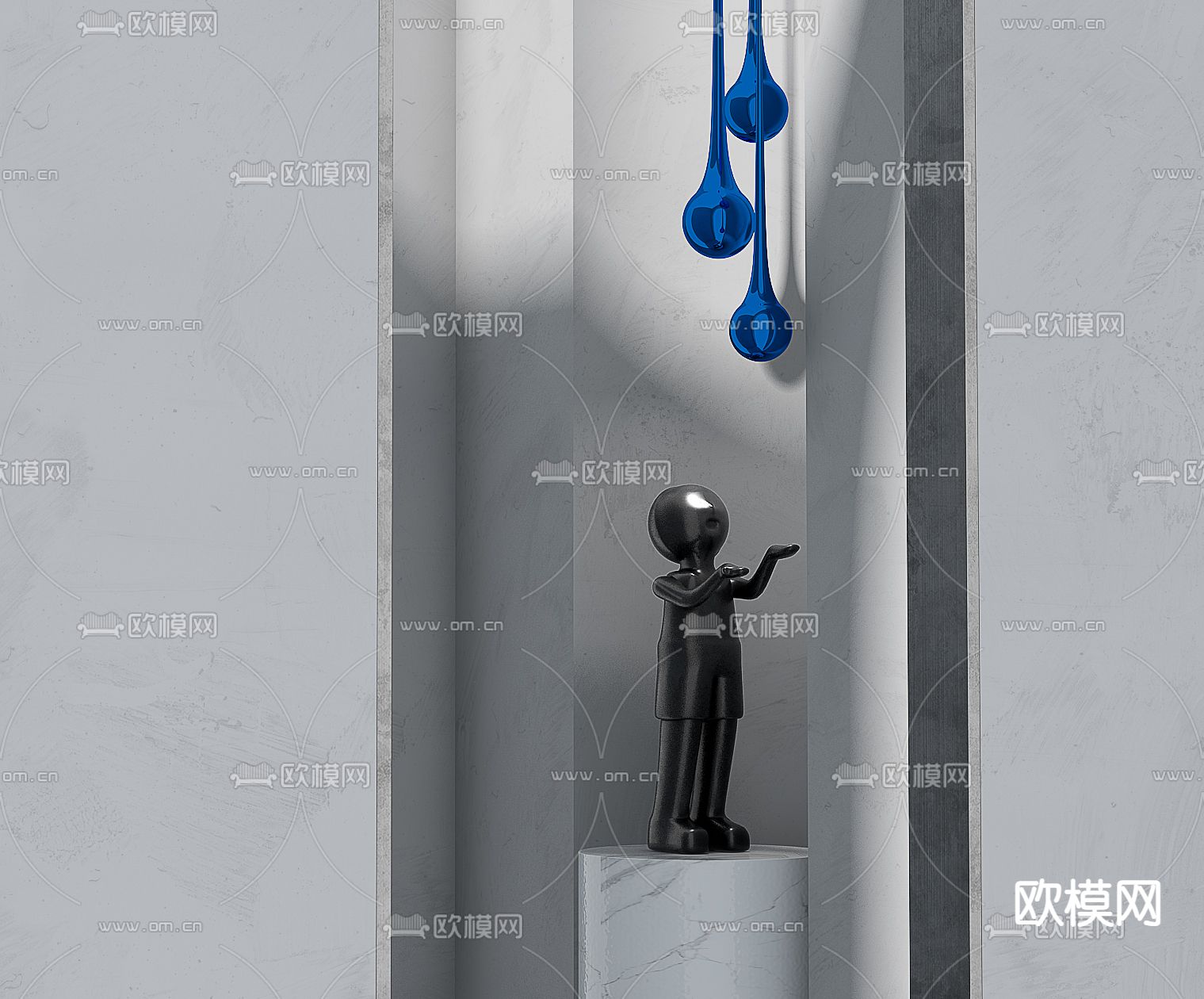 现代抽象人物雕塑3d模型下载