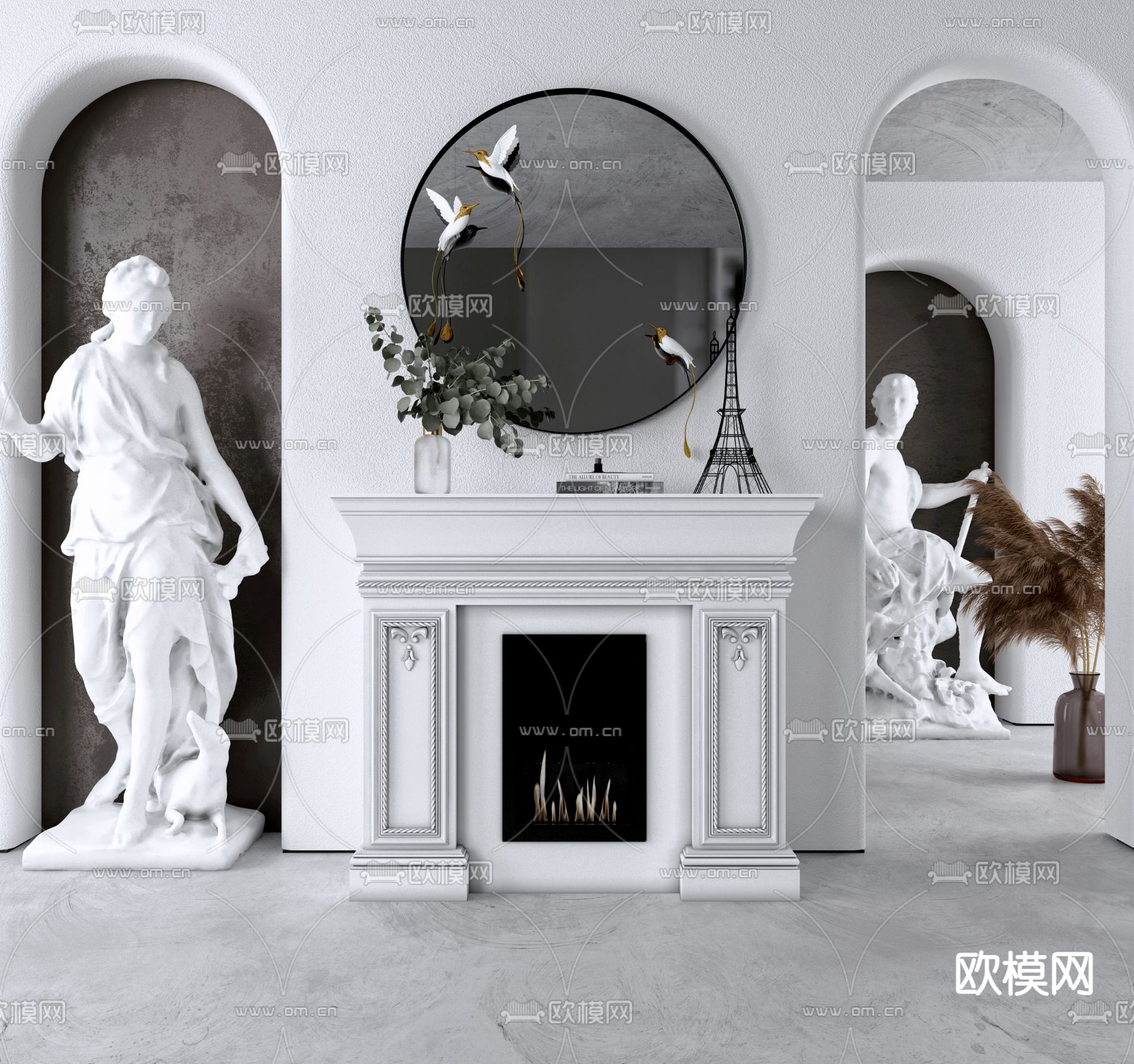 欧式壁炉人物雕塑3d模型
