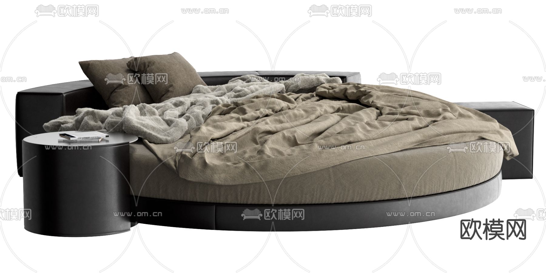 现代布艺圆床3d模型下载（渲染图3）