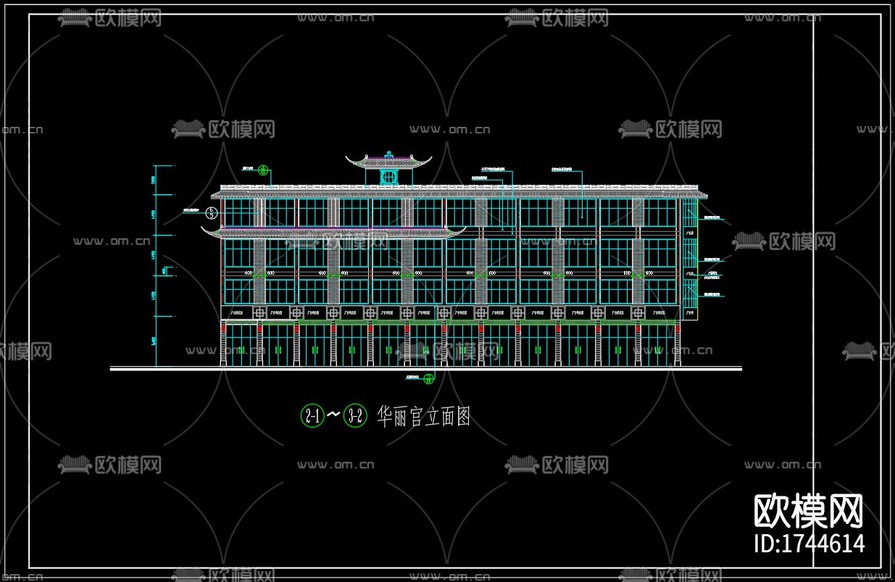 新中式建筑cad立面圖下載(渲染圖4)