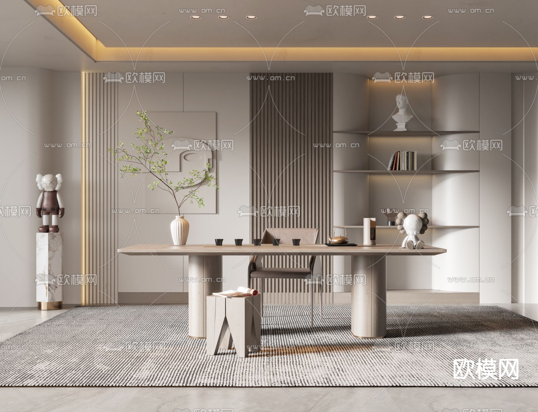 现代实木茶桌椅3d模型