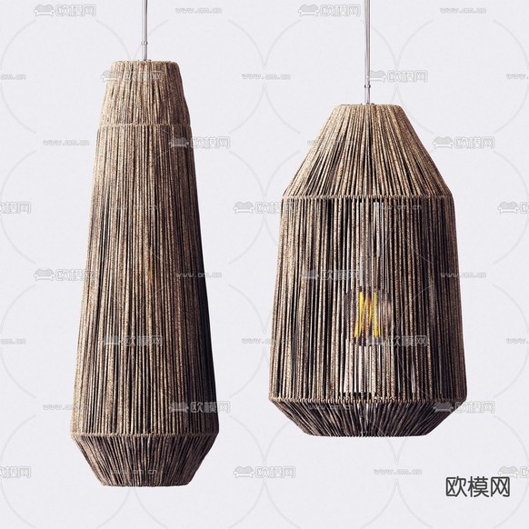自然风竹编吊灯3d模型下载(渲染图3)