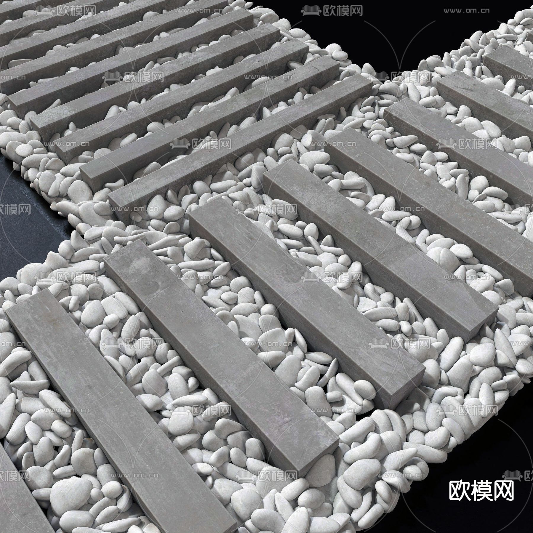 自然风鹅卵石路面3d模型