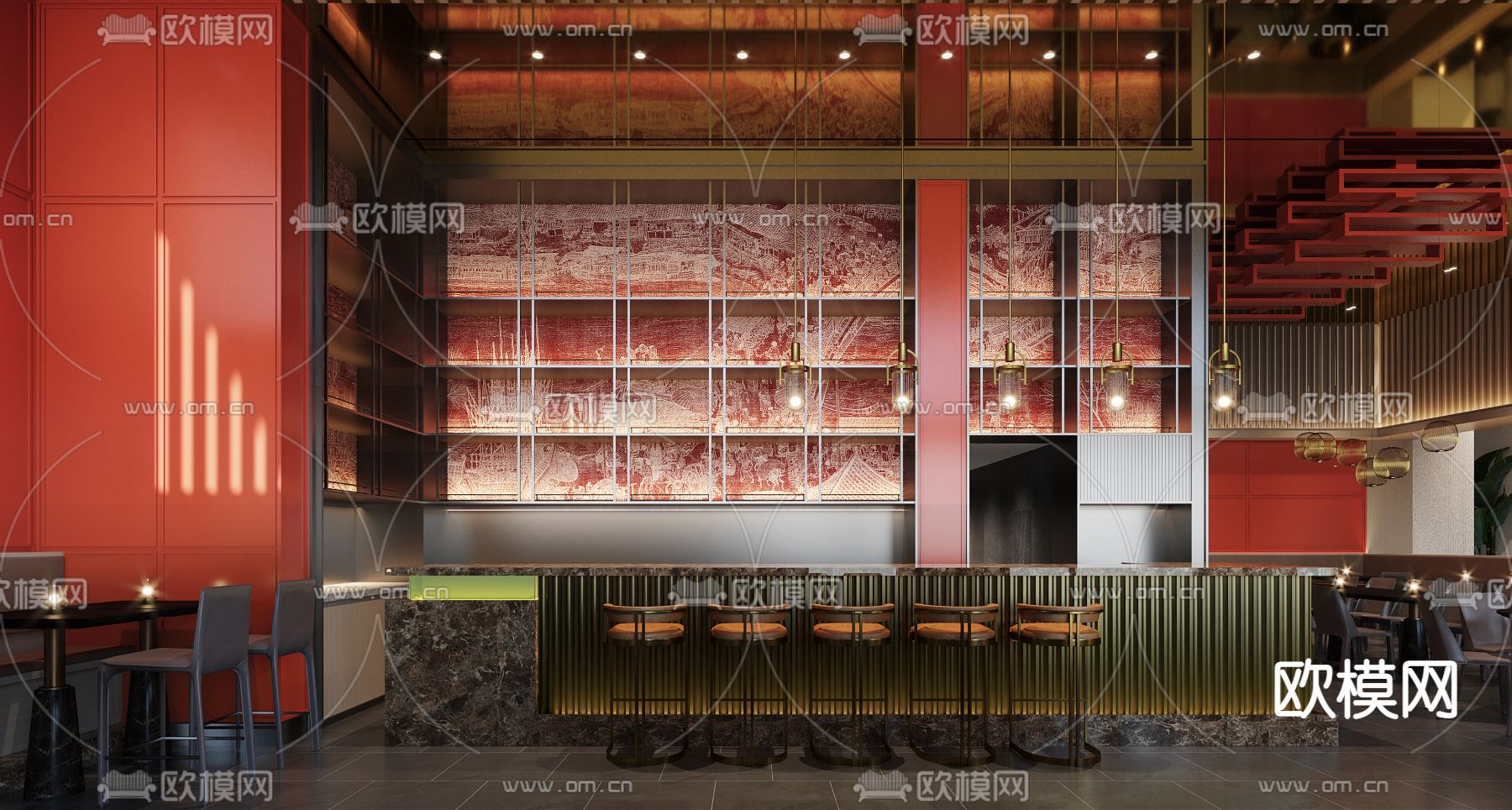 新中式主题餐厅3d模型