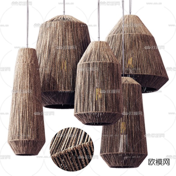 自然风竹编吊灯3d模型下载(渲染图1)