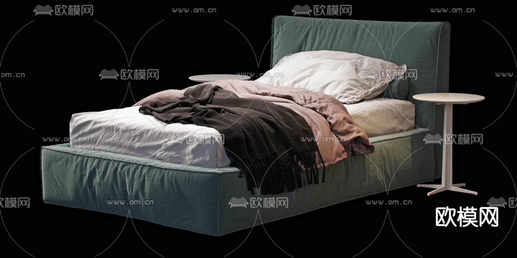 现代布艺单人床3d模型下载（渲染图4）