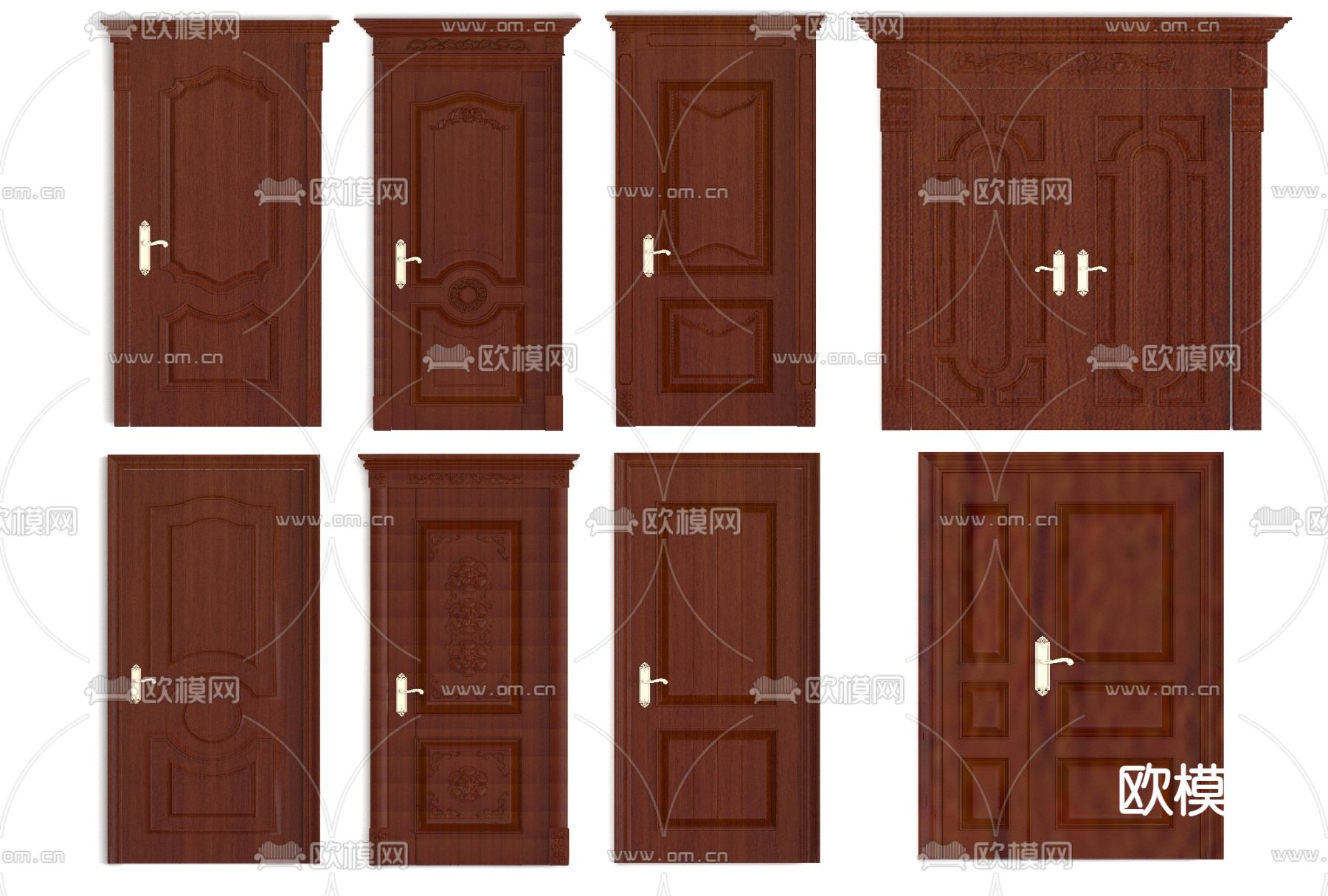 简欧实木子母门免费3d模型下载