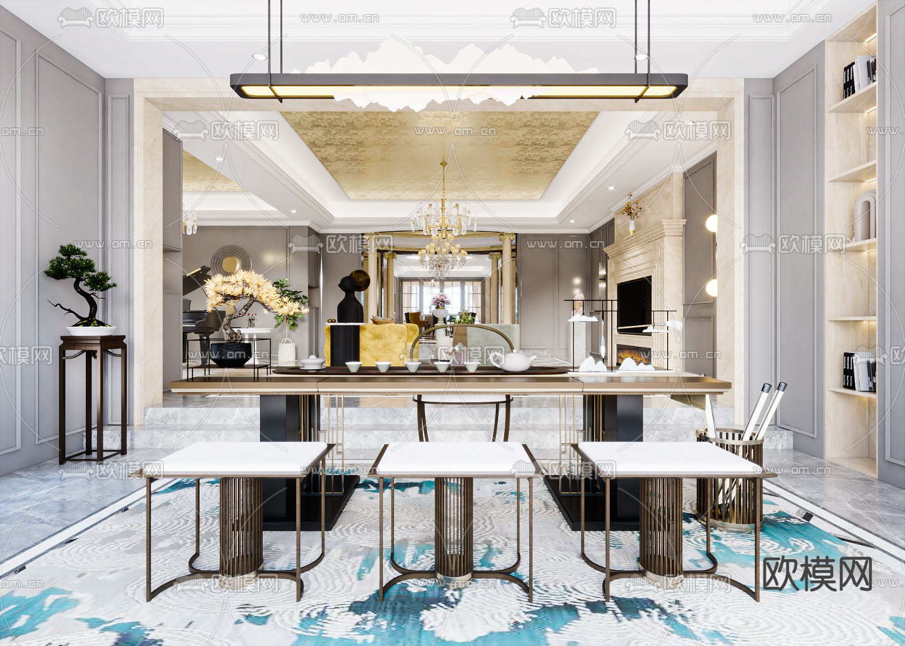 简欧轻奢客餐厅3d模型下载（渲染图5）