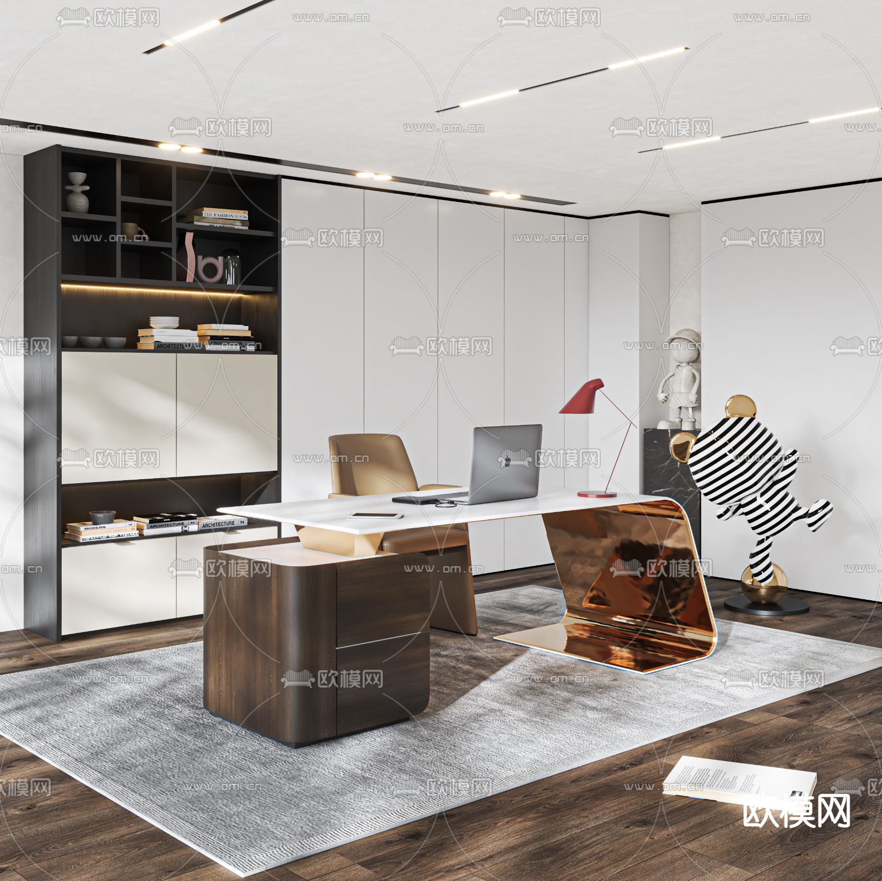 现代轻奢总经理室3d模型下载
