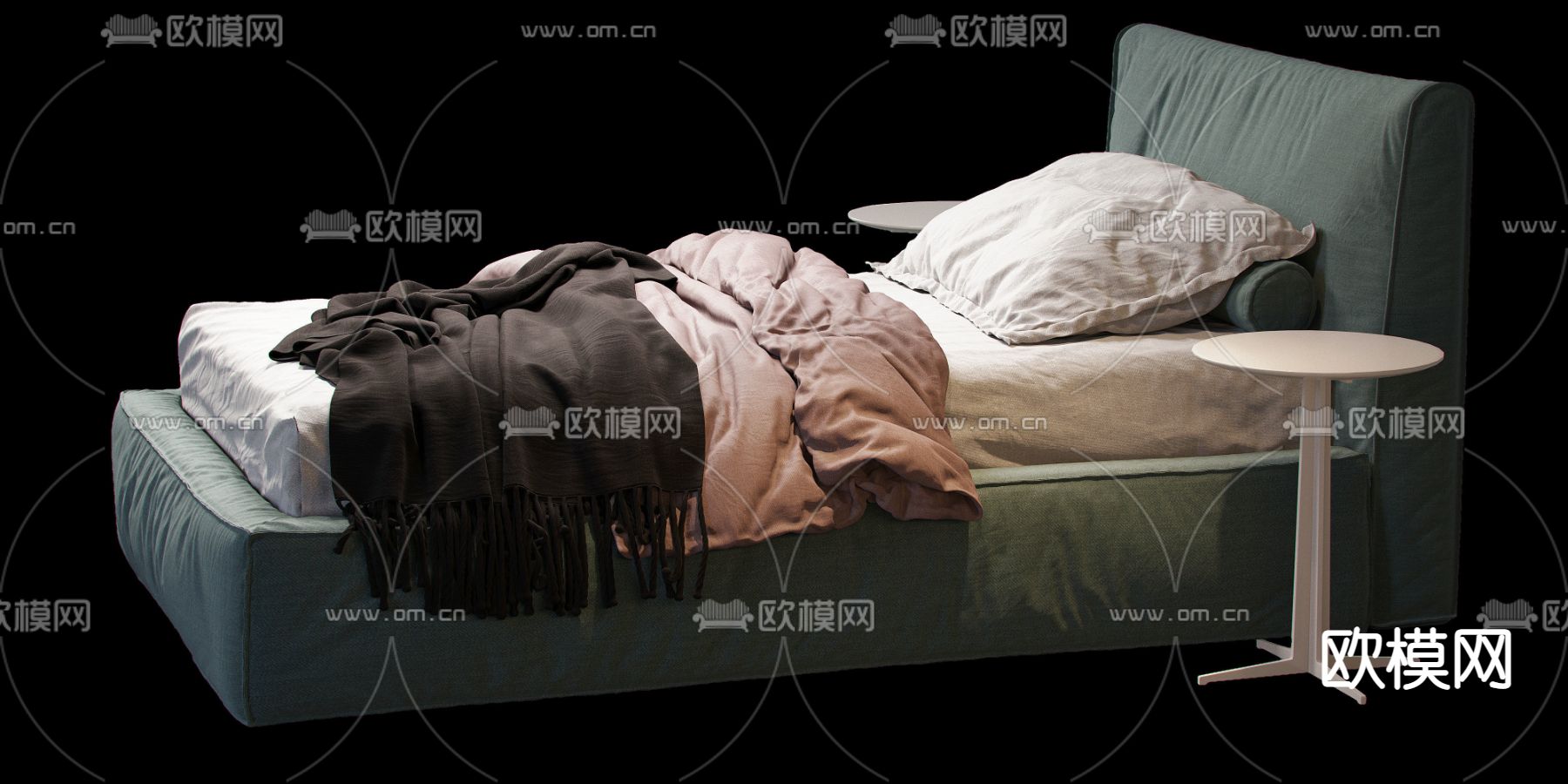 现代布艺单人床3d模型下载（渲染图2）