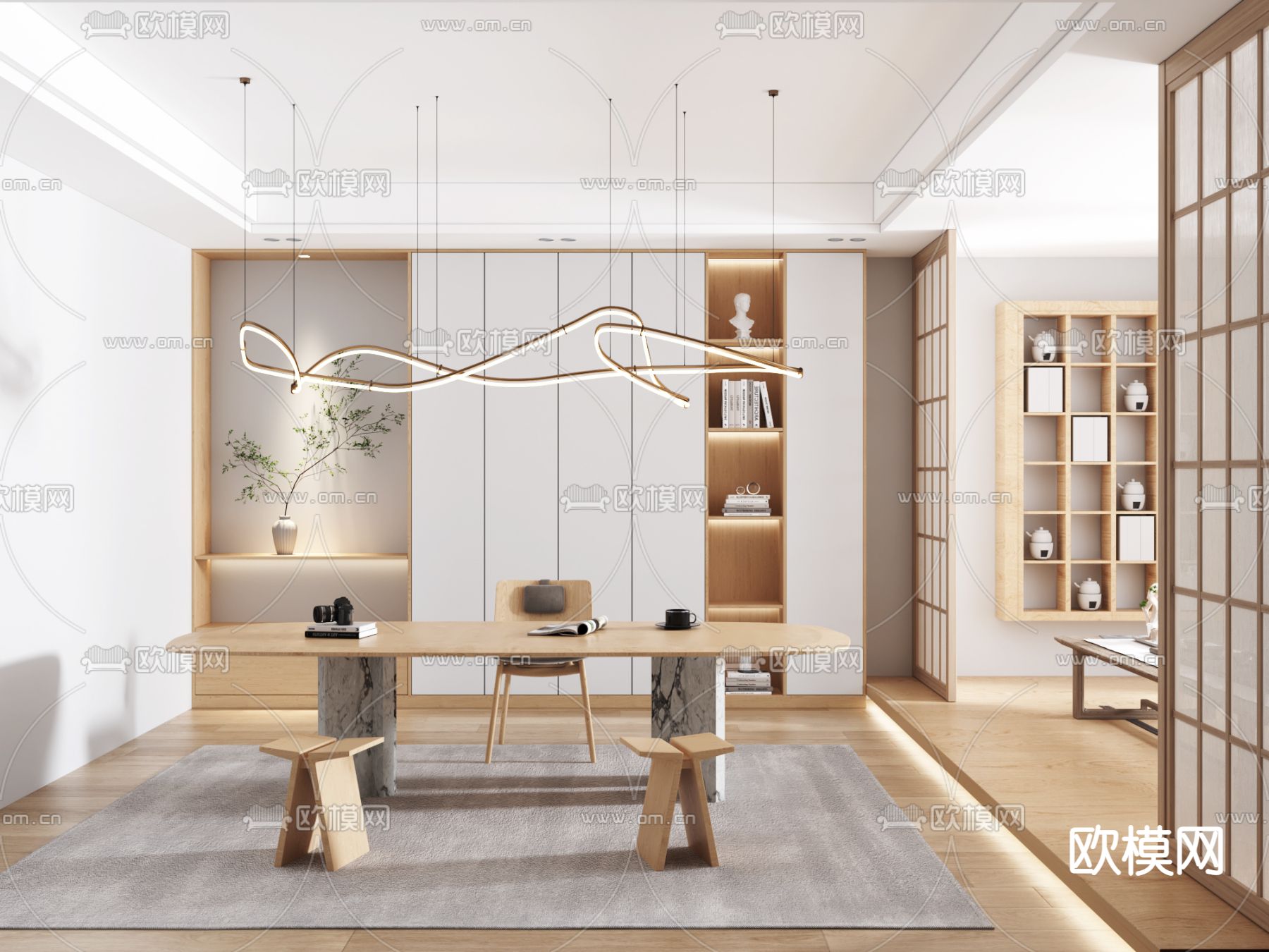 北欧书房su模型下载（渲染图1）