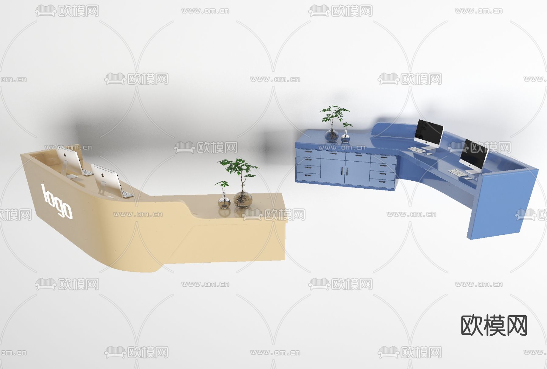 现代前台收银台免费3d模型下载