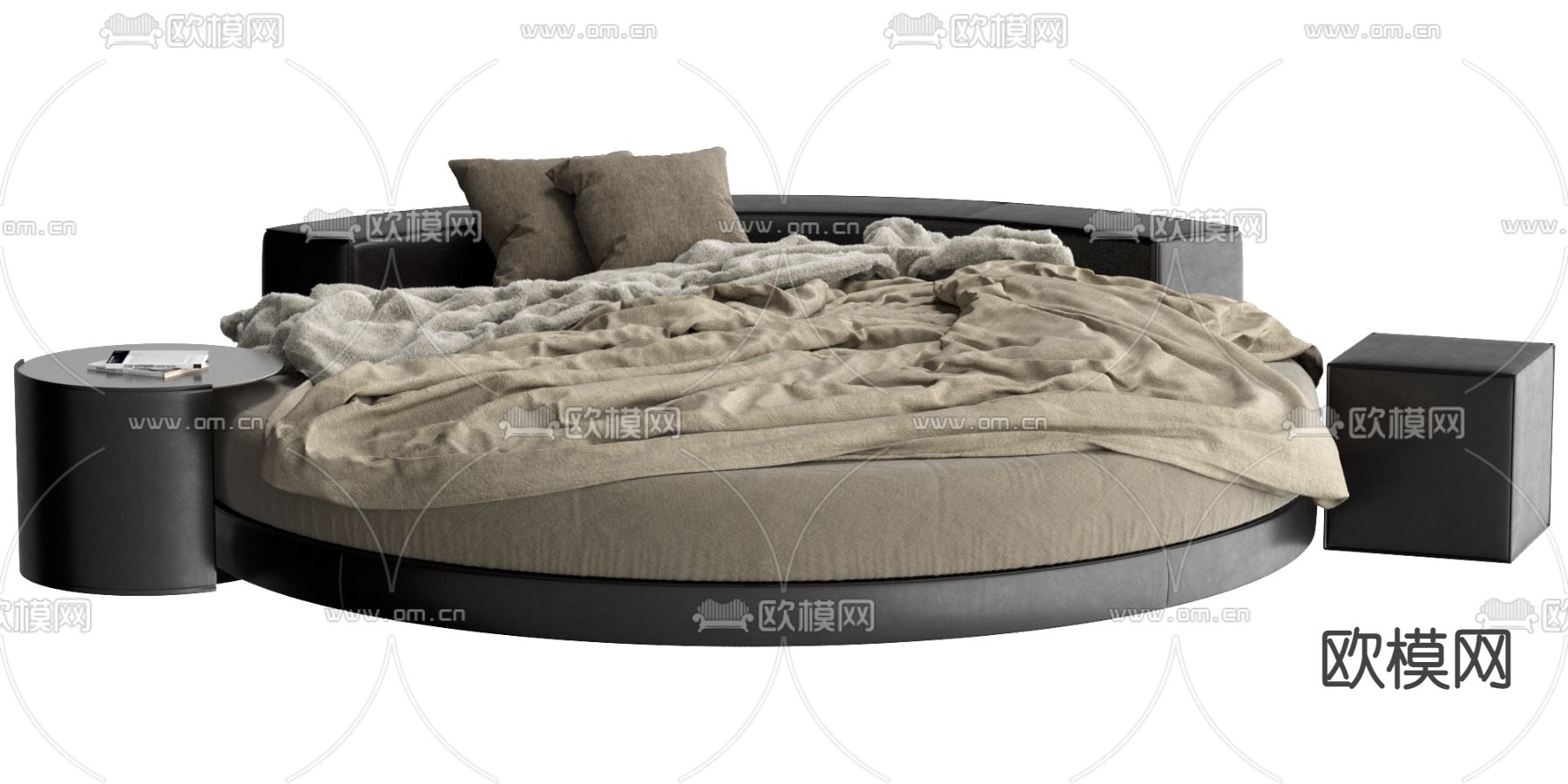 现代布艺圆床3d模型下载（渲染图2）