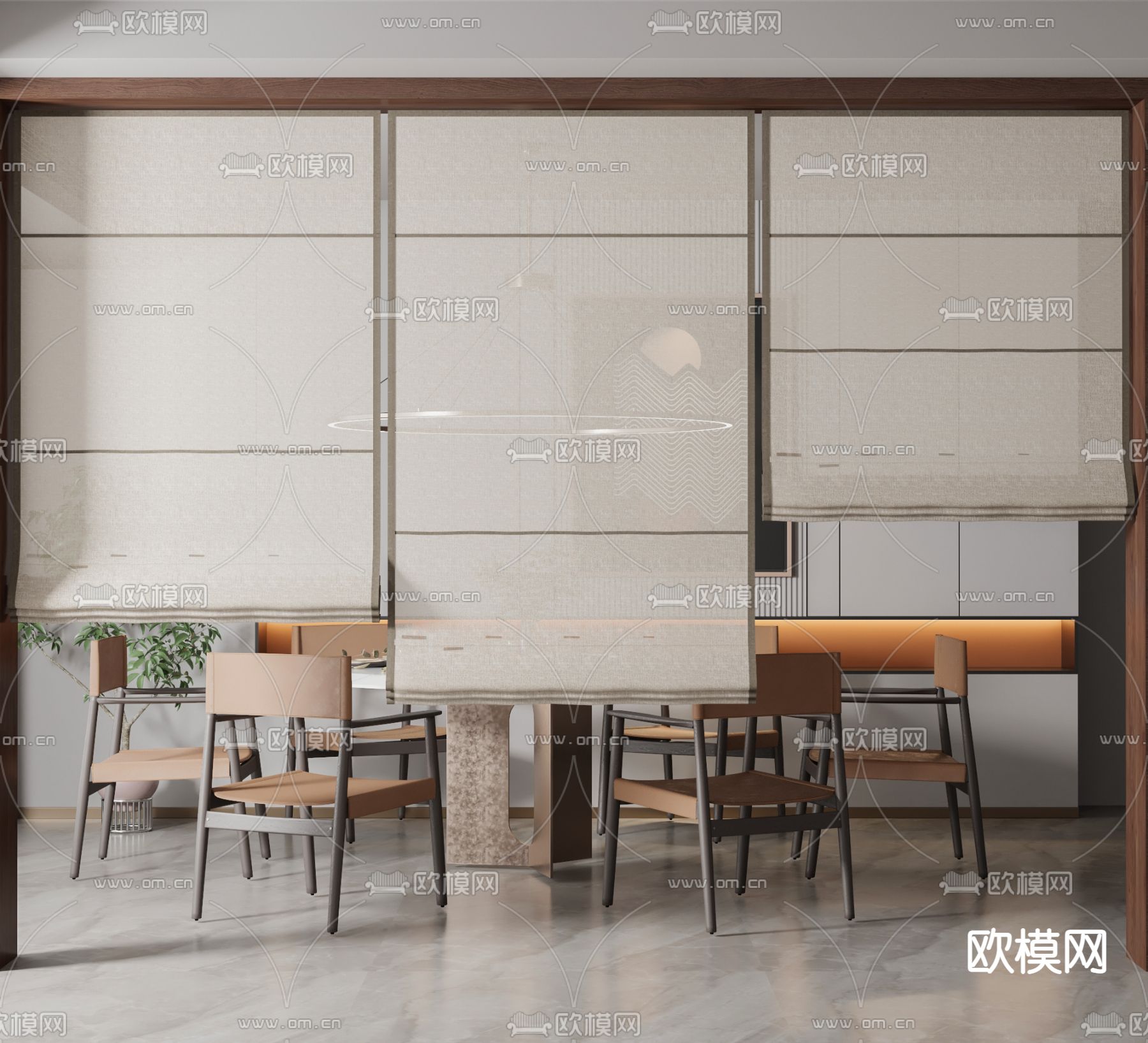 中式布艺卷帘3d模型下载