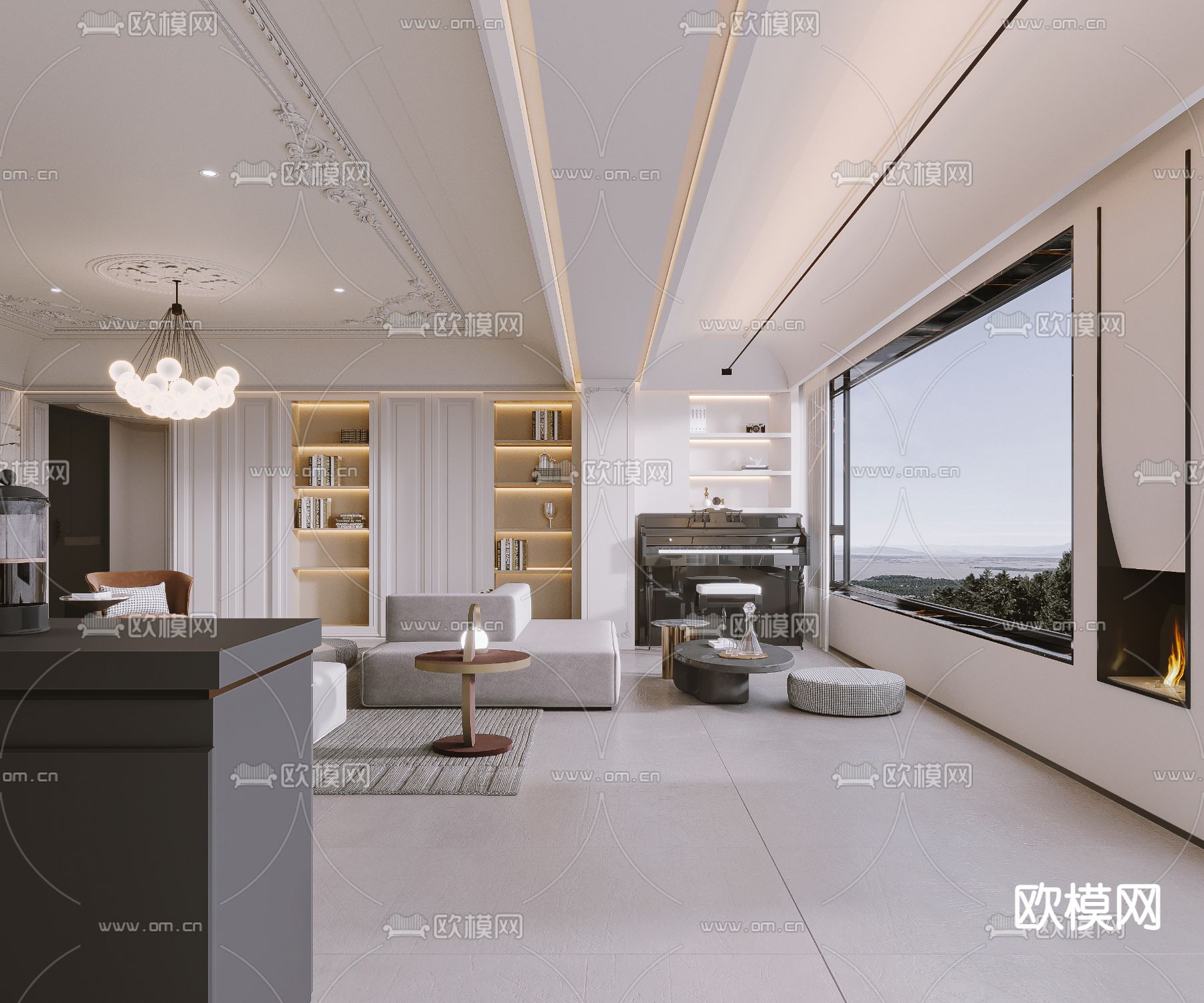 法式客厅餐厅3d模型