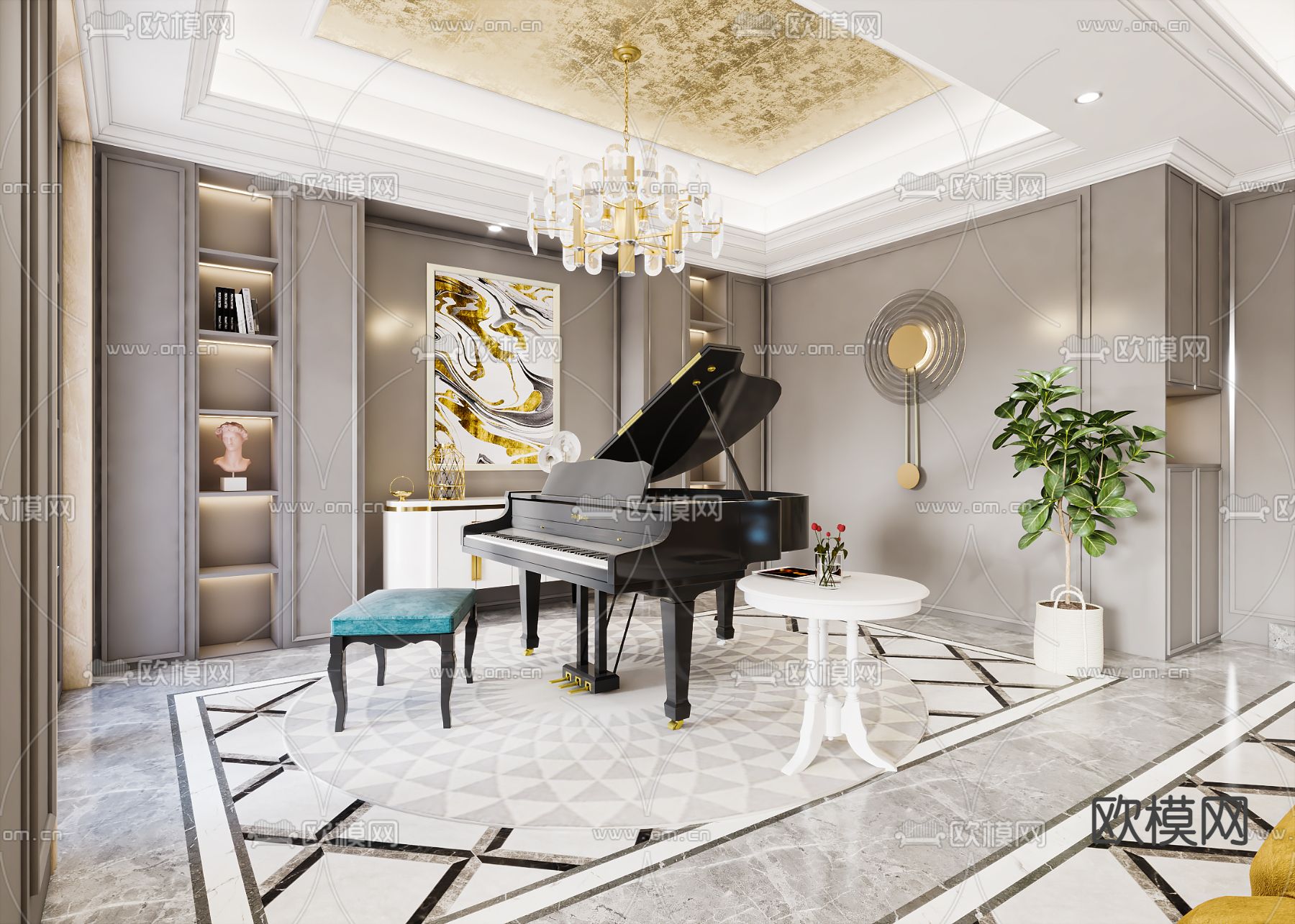简欧轻奢客餐厅3d模型下载（渲染图7）