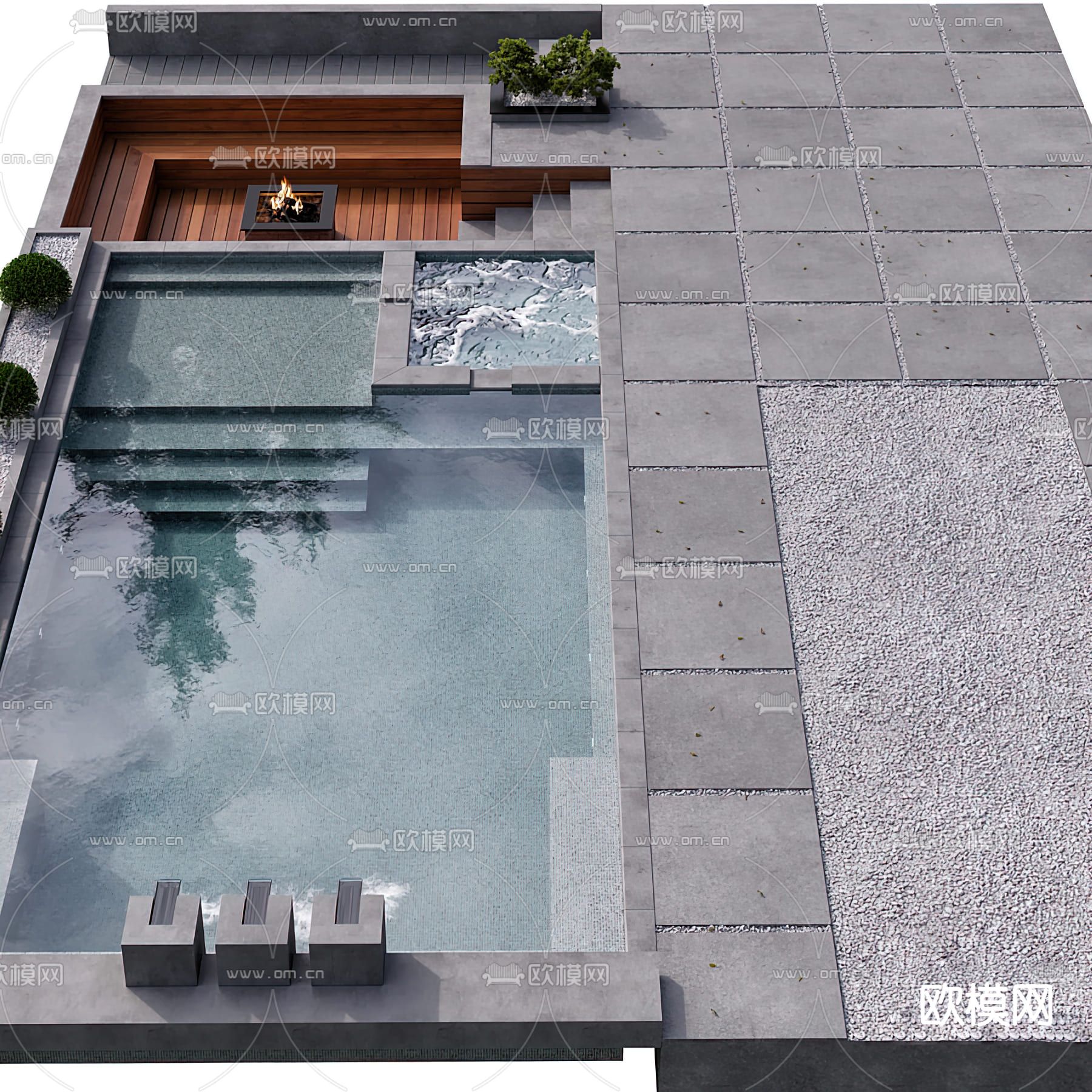 现代户外游泳池3d模型下载（渲染图3）