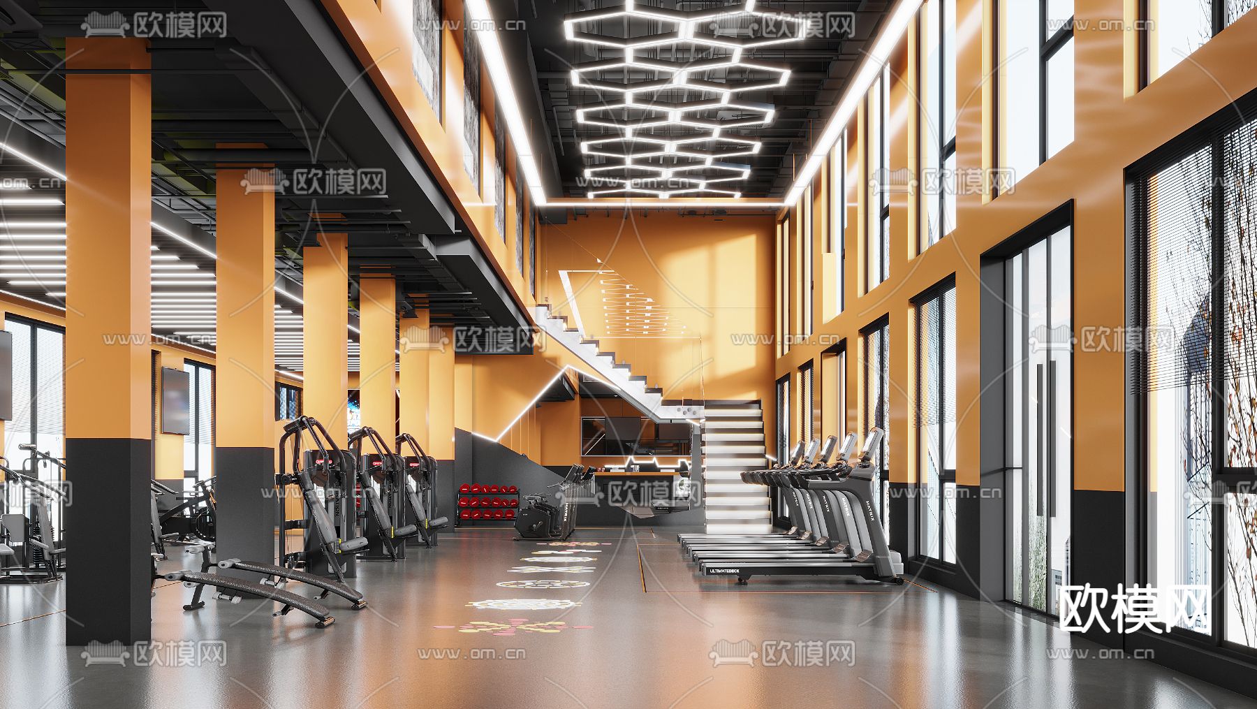 现代健身房3d模型下载（渲染图1）