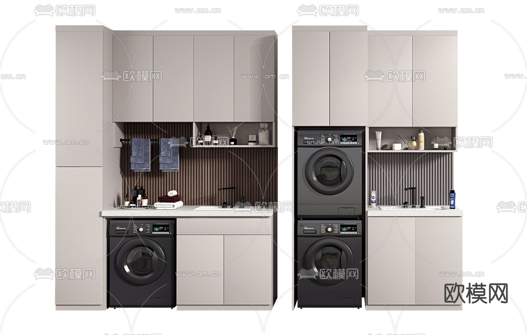 现代阳台浴室洗衣机柜su模型下载（渲染图1）